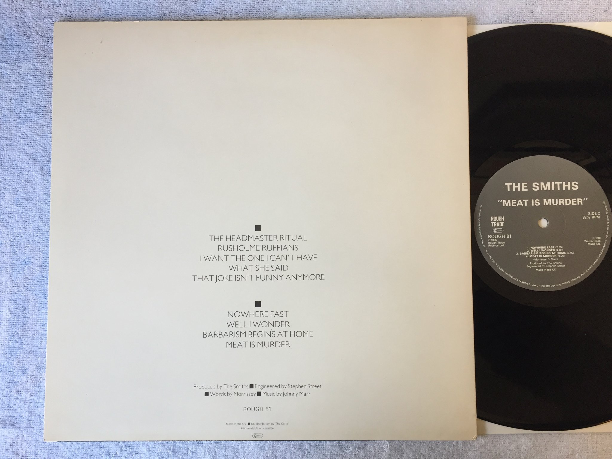Omslagsbild för skivan THE SMITHS meat is murder LP -85 UK ROUGH TRADE ROUGH 81
