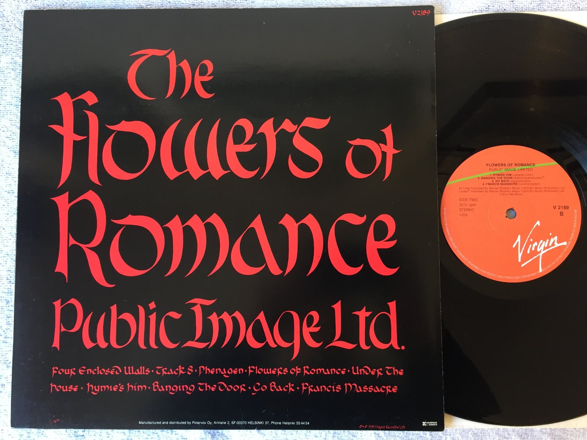 Omslagsbild för skivan PUBLIC IMAGE LIMITED flowers of romance LP VIRGIN V2189
