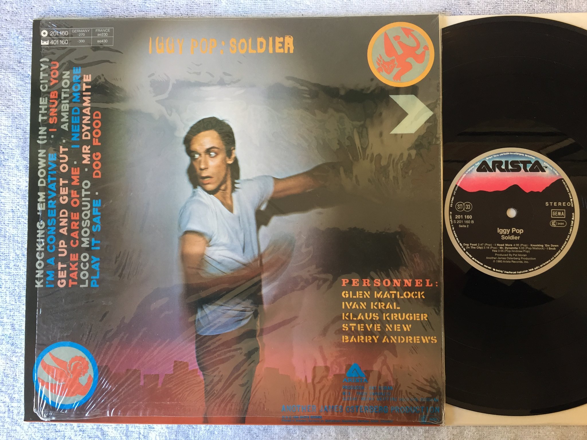 Omslagsbild för skivan IGGY POP soldier LP -80 Ger ARISTA 201 160