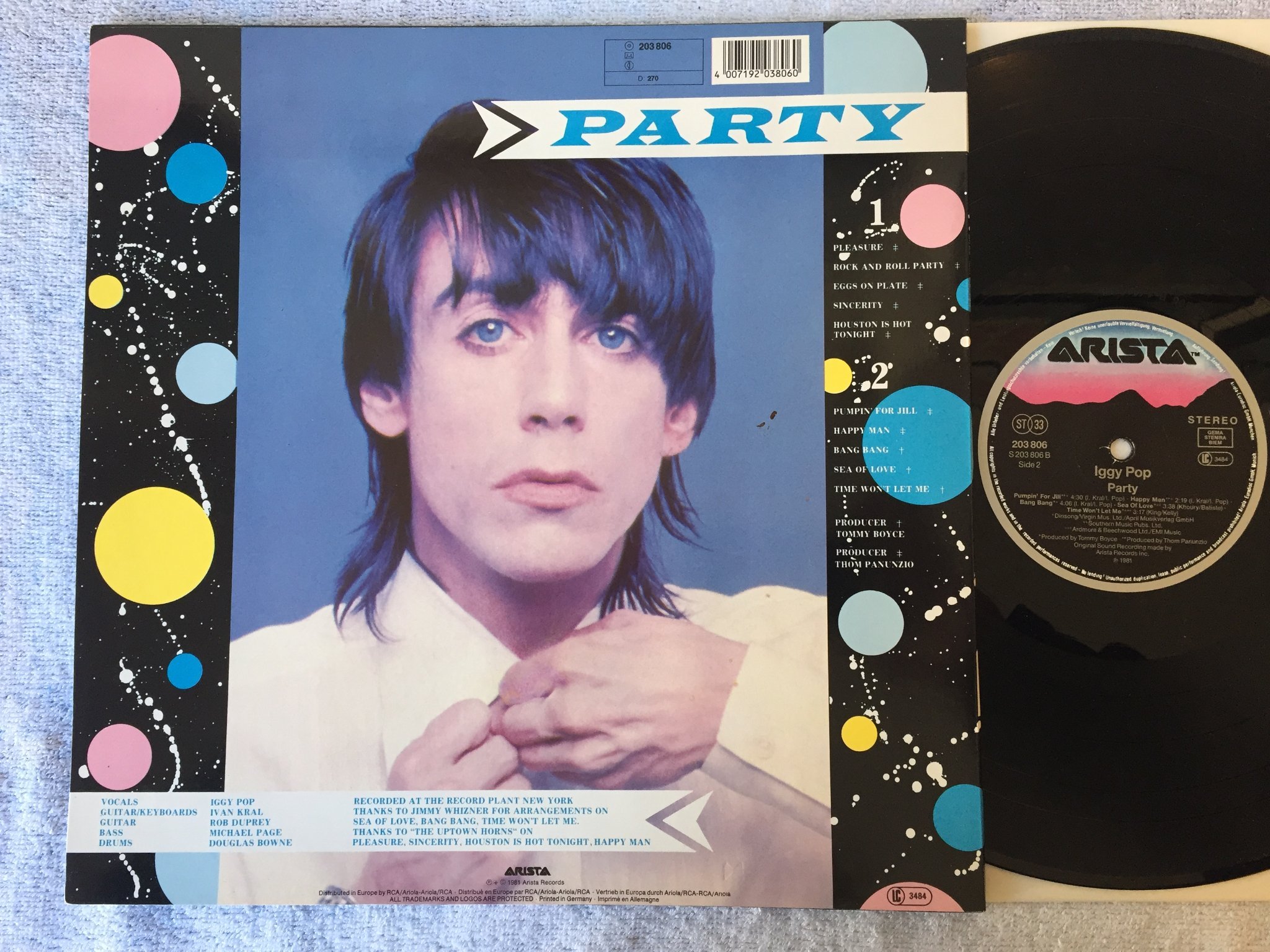 Omslagsbild för skivan IGGY POP party LP -81 Ger ARISTA 203 806