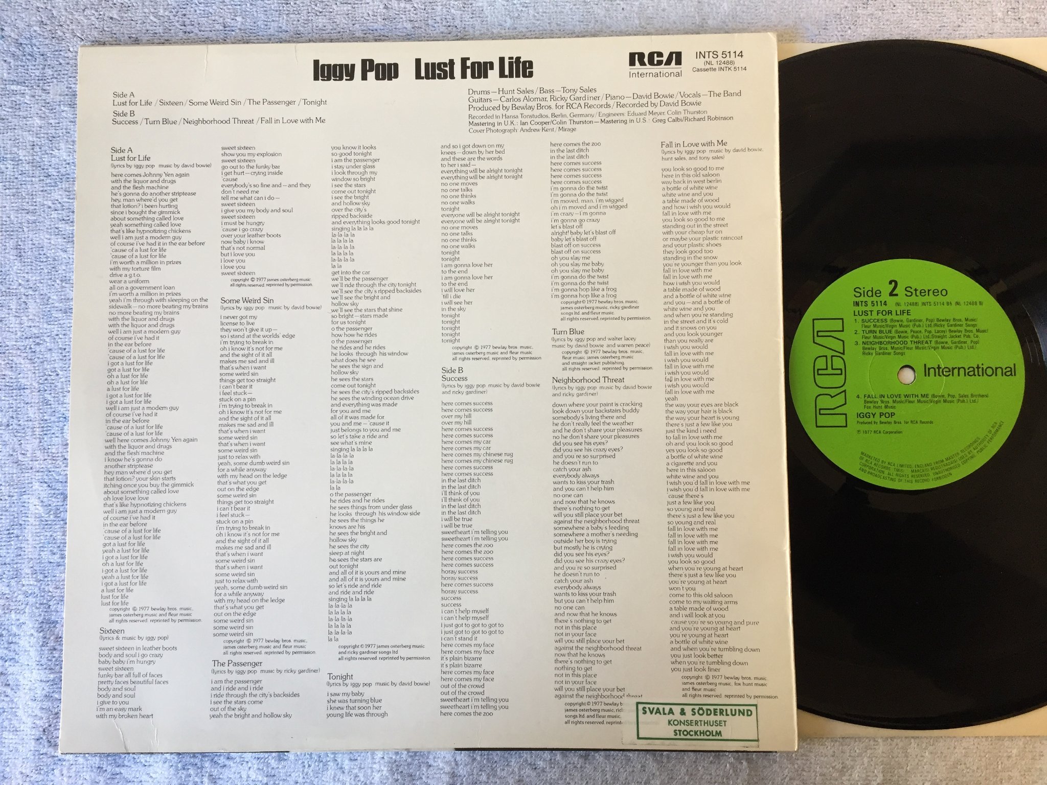 Omslagsbild för skivan IGGY POP lust for life LP -77 UK RCA INTS 5114