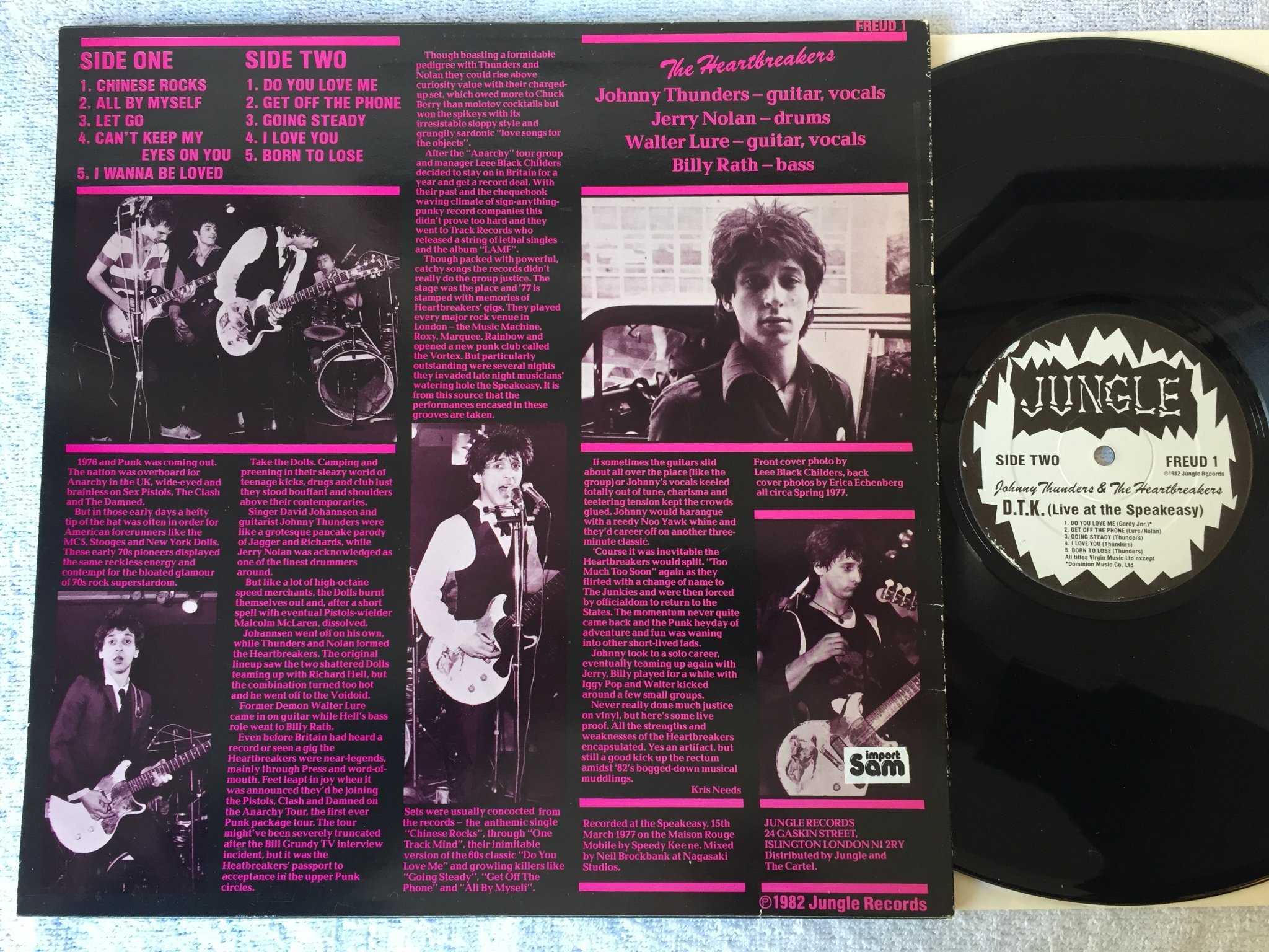 Omslagsbild för skivan JOHNNY THUNDERS & THE HEARTBREAKERS d.t.k. LP -82 JUNGLE FREUD 1 