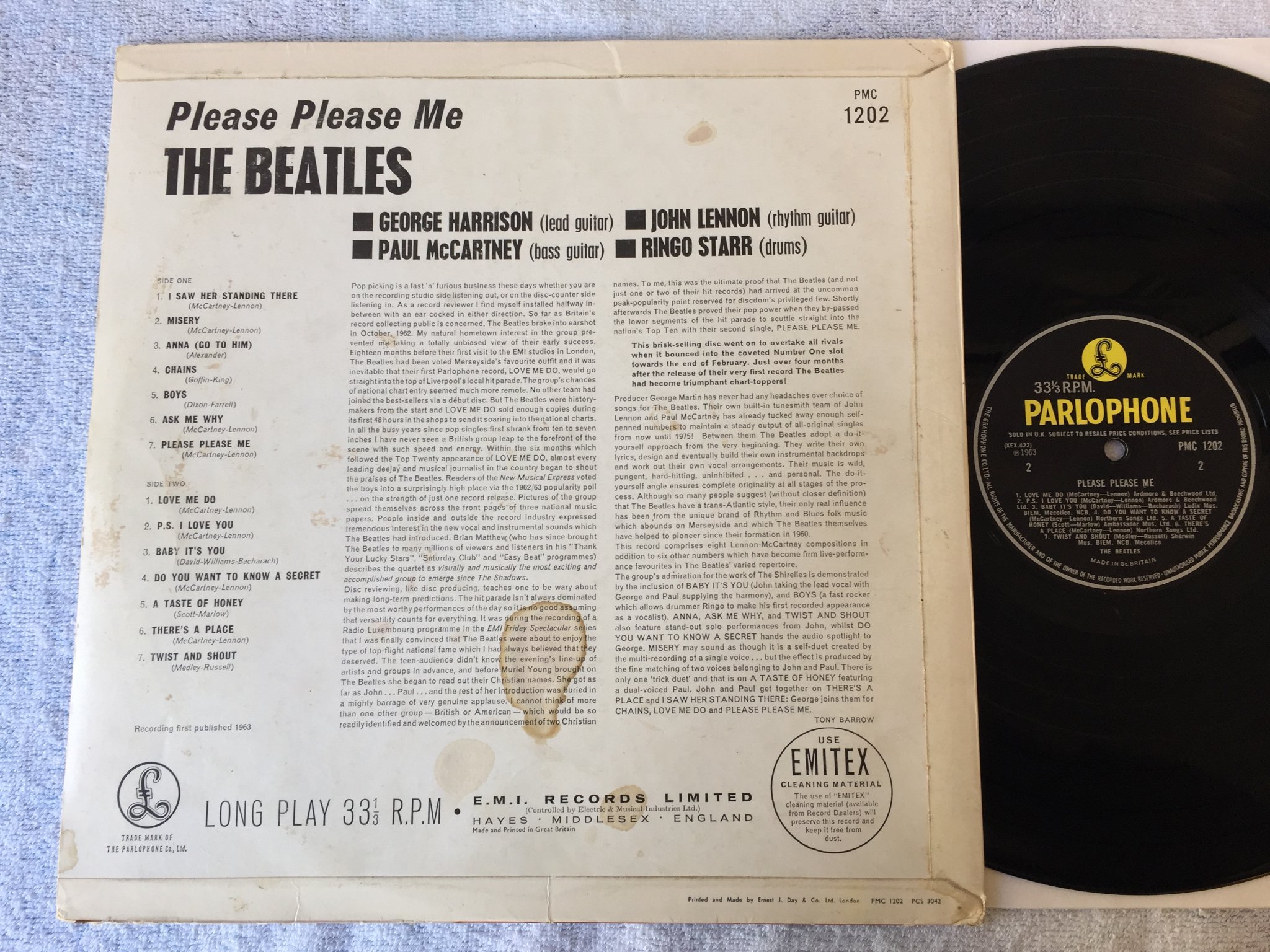 Omslagsbild för skivan THE BEATLES please, please me LP -63 UK PARLOPHONE PMC 1202 mono