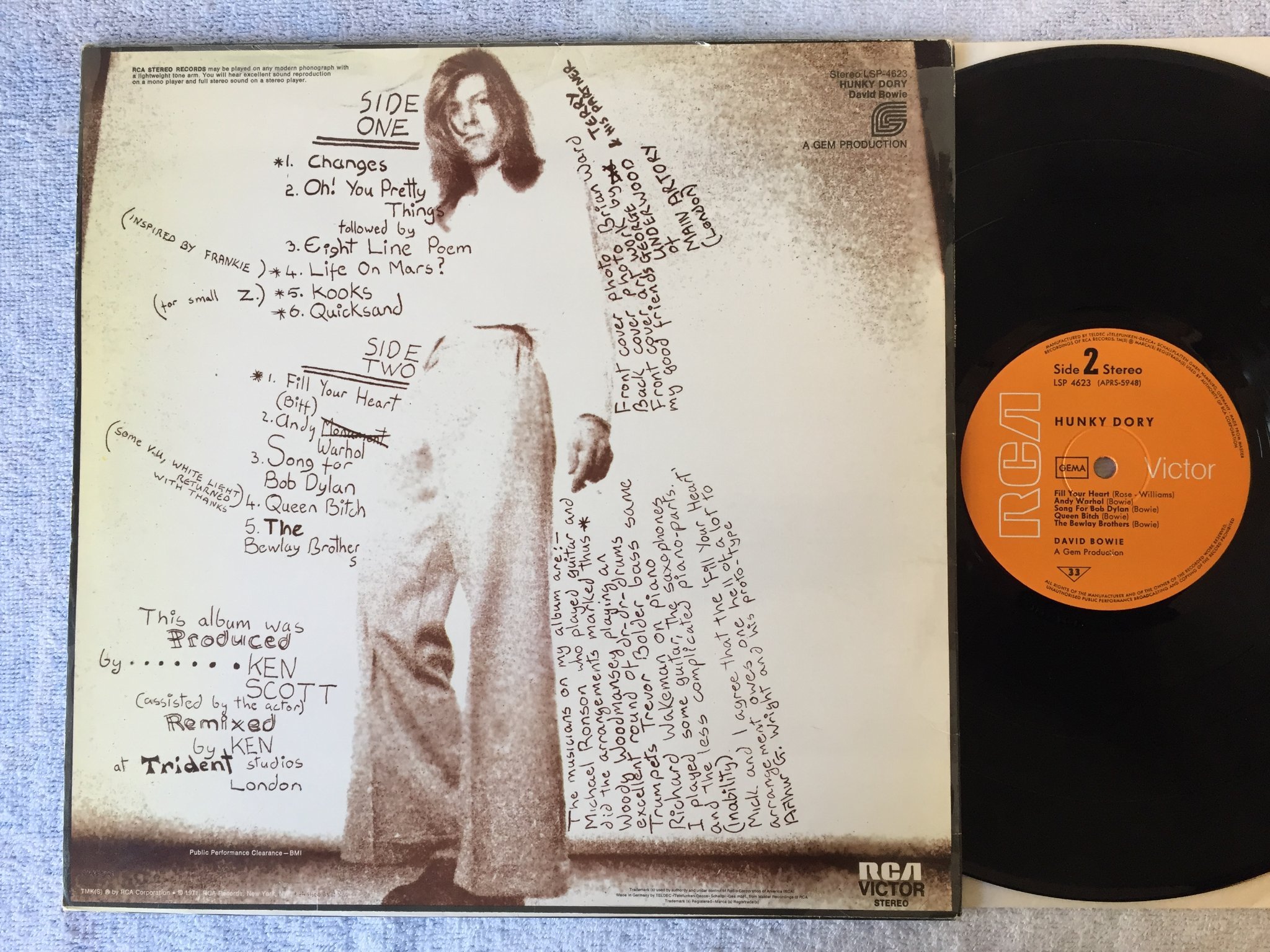 Omslagsbild för skivan DAVID BOWIE hunky dory LP -71 Ger RCA Victor LSP-4623 