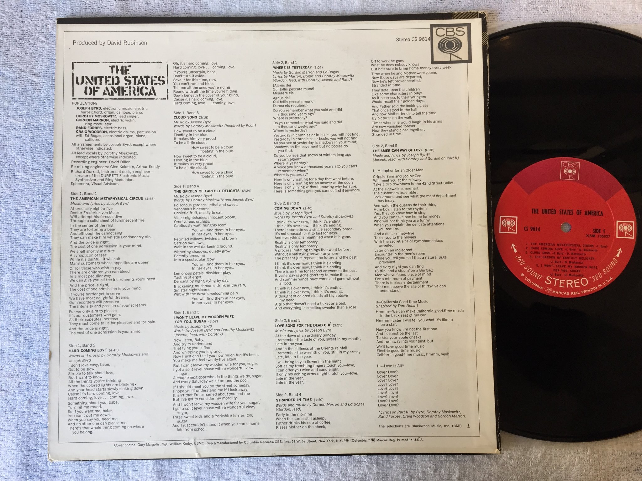 Omslagsbild för skivan THE UNITED STATES OF AMERICA s/t LP -68 US COLUMBIA CS 9614