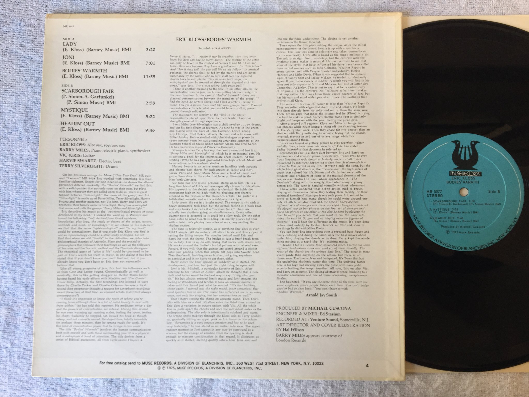Omslagsbild för skivan ERIC KLOSS bodies warmth LP -75 US MUSE MR 5077