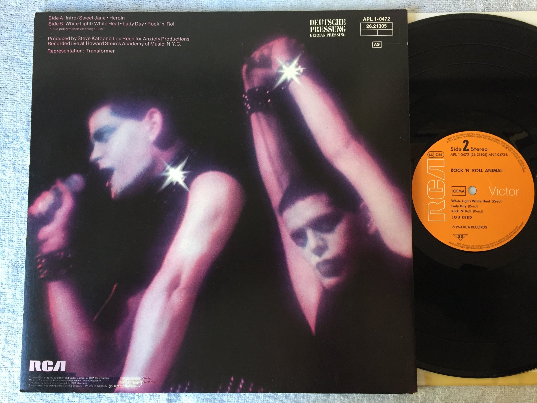 Omslagsbild för skivan LOU REED rock n’ roll animal LP -74 Ger RCA APL1 0472