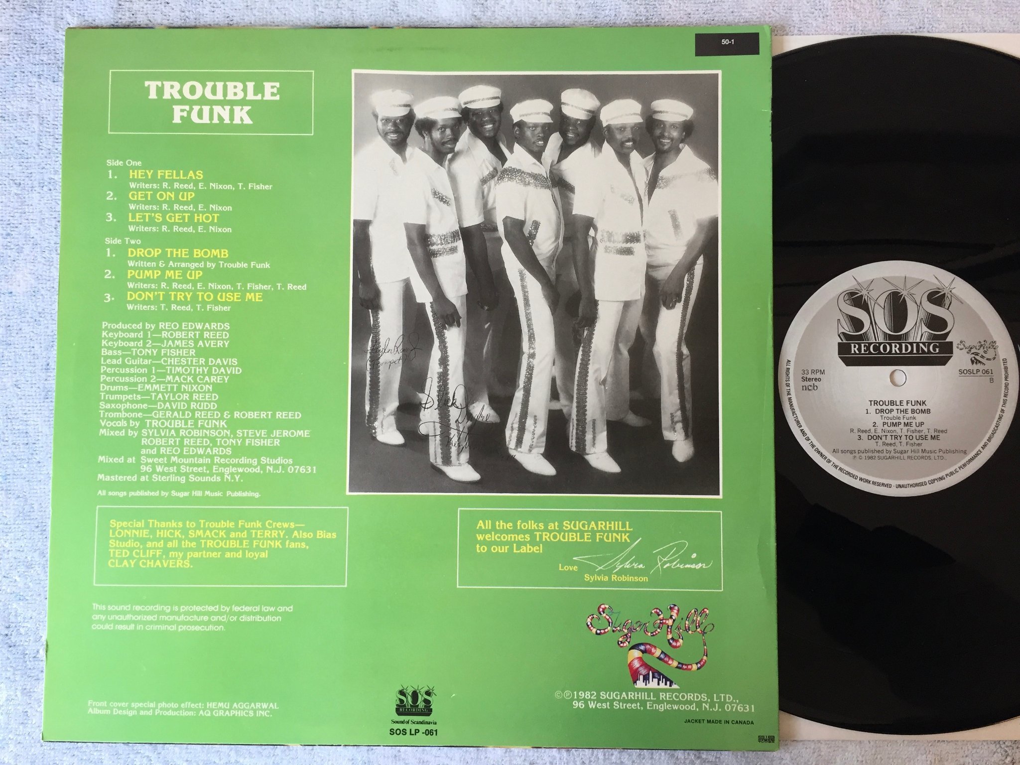 Omslagsbild för skivan ?TROUBLE FUNK drop the bomb LP -82 Swe SOSLP 061