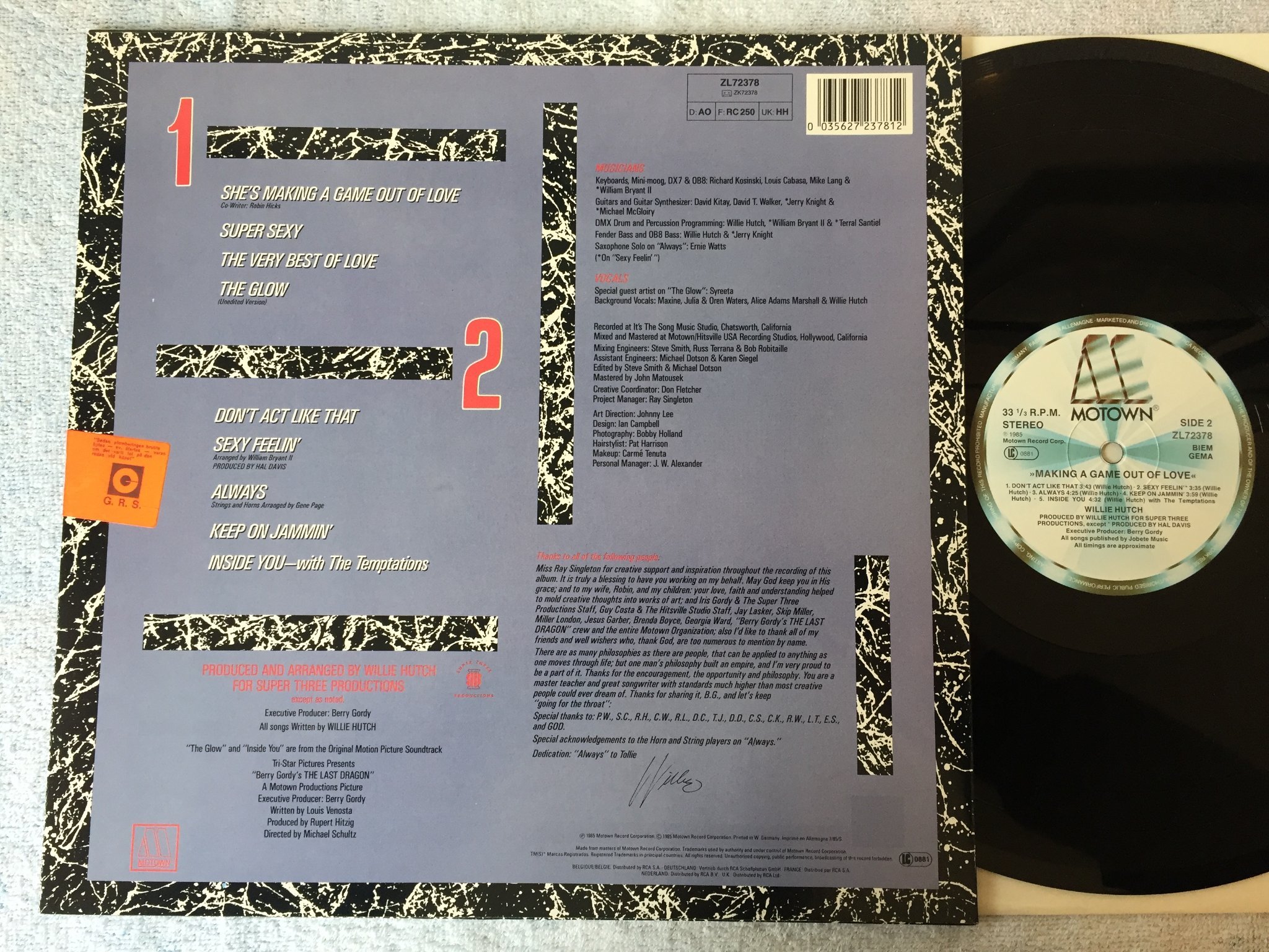 Omslagsbild för skivan WILLIE HUTCH making a game out of love LP -85 Ger MOTOWN ZL72378