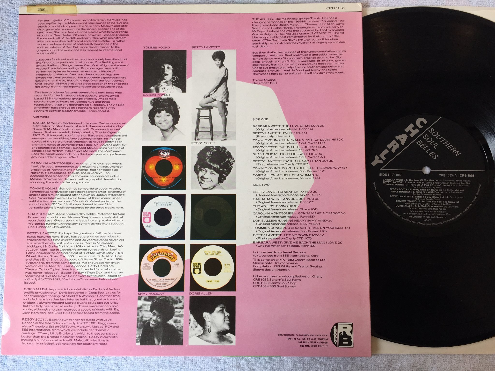 Omslagsbild för skivan V/A southern soul belles LP -82 UK CHARLY CRB 1035