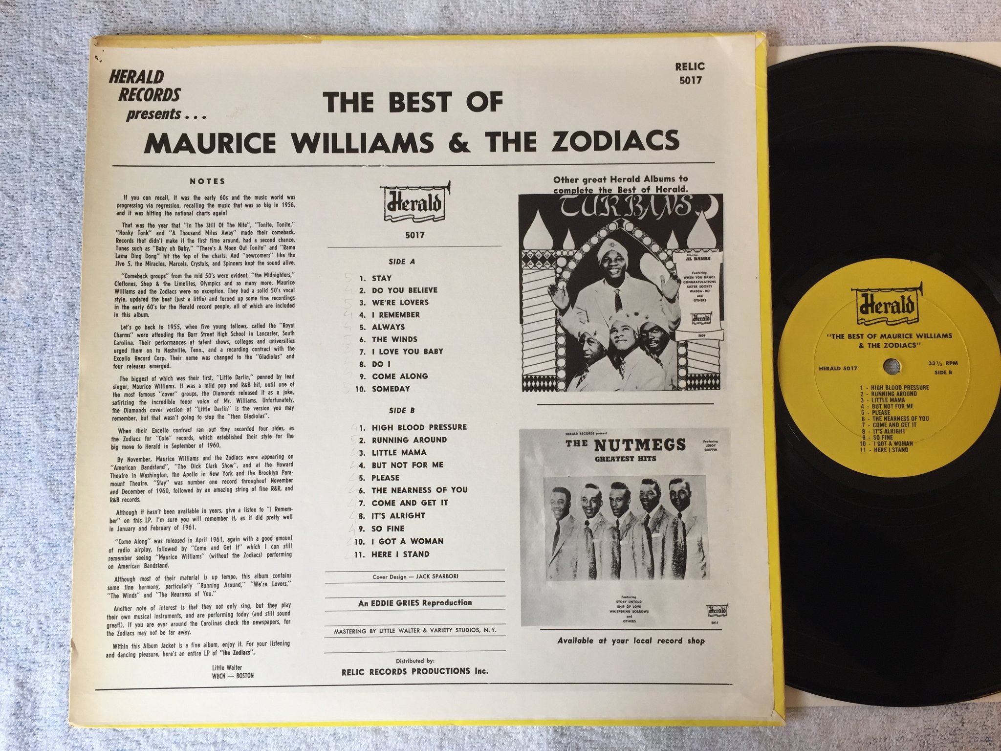 Omslagsbild för skivan MAURICE WILLIAMS & THE ZODIACS the best of LP re US HERALD 5017