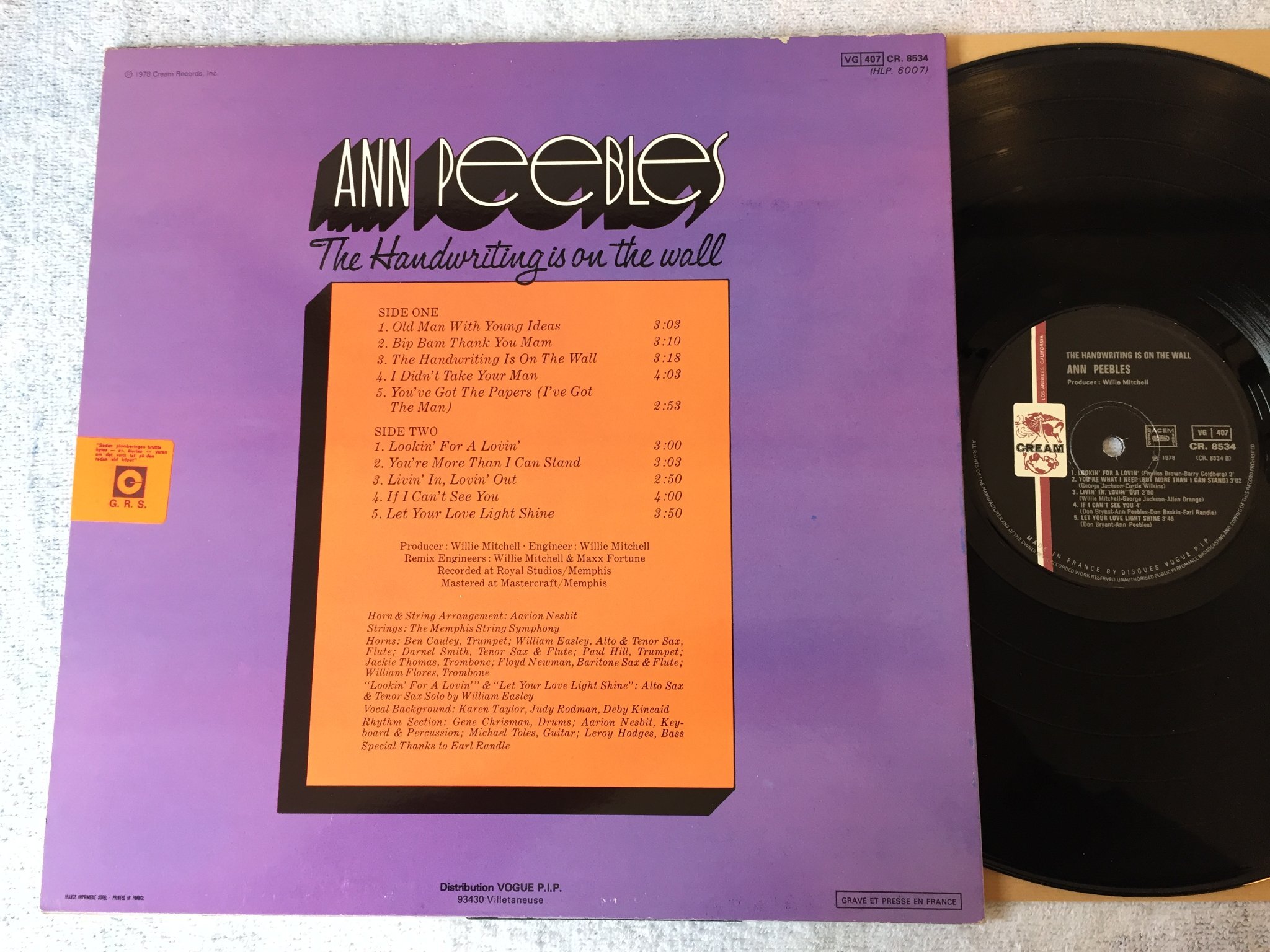 Omslagsbild för skivan ANN PEEBLES the handwriting is on the wall LP -78 Fra HI RECORDS CR 8534