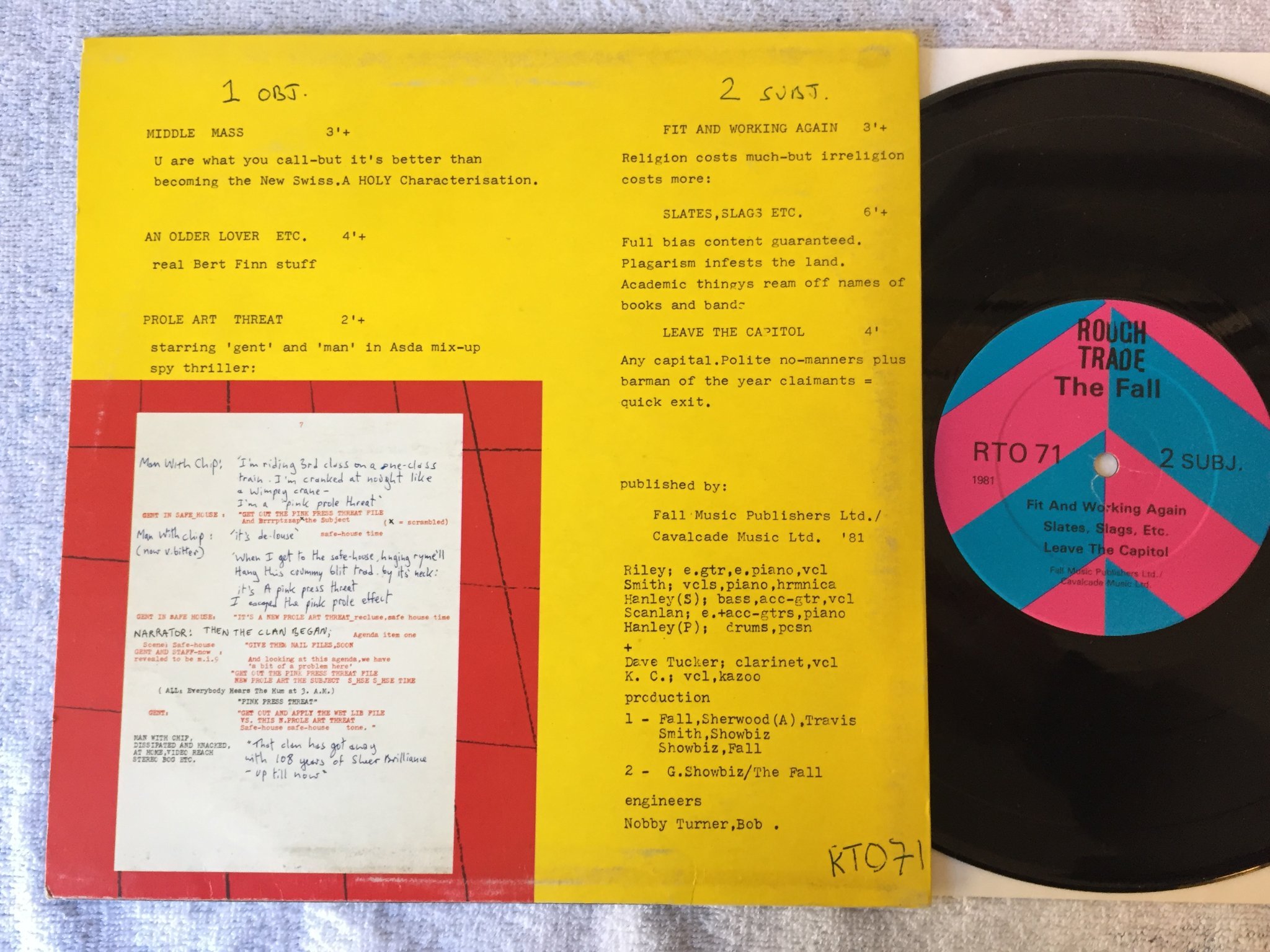 Omslagsbild för skivan THE FALL slates 10” mini-album ROUGH TRADE RTO 71 punk