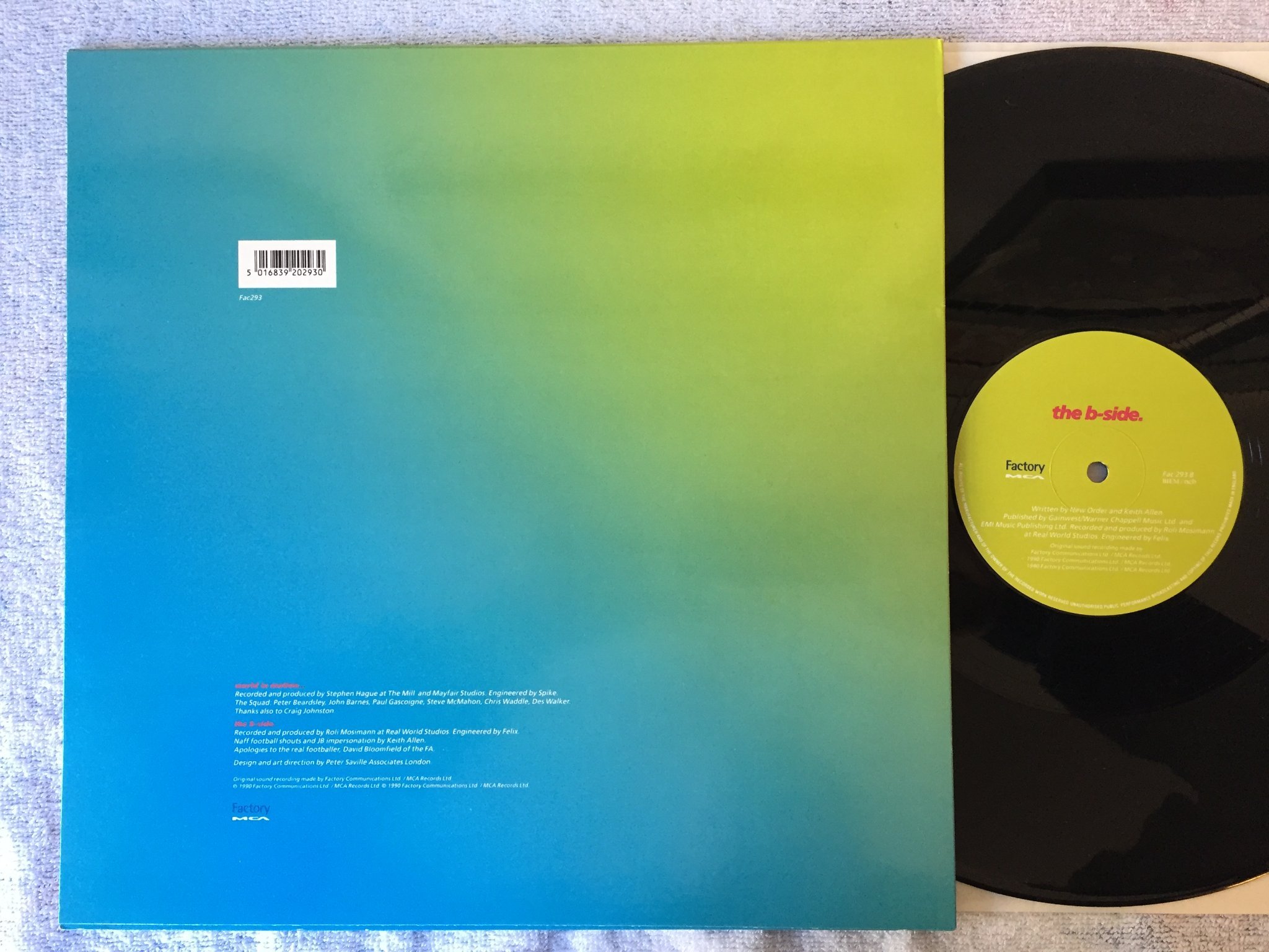 Omslagsbild för skivan ENGLAND NEW ORDER World In Motion 12”tolva -90 Swe factory Fac 293
