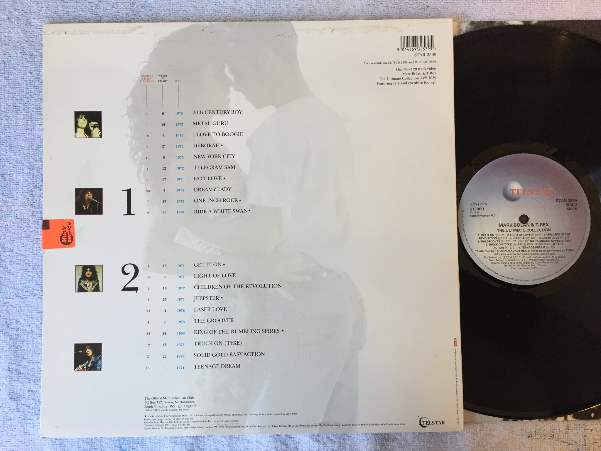Omslagsbild för skivan MARK BOLAN & T REX the ultimate collection LP -91 UK TELSTAR STAR 2539 