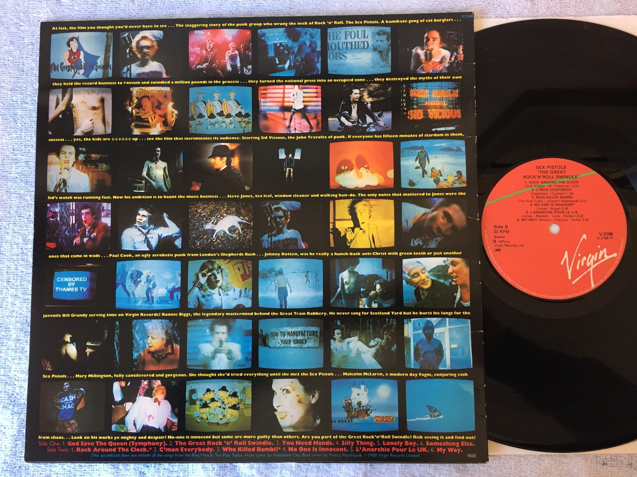 Omslagsbild för skivan SEX PISTOLS the great rock n’ roll swindle LP -79 Swe VIRGIN V2168