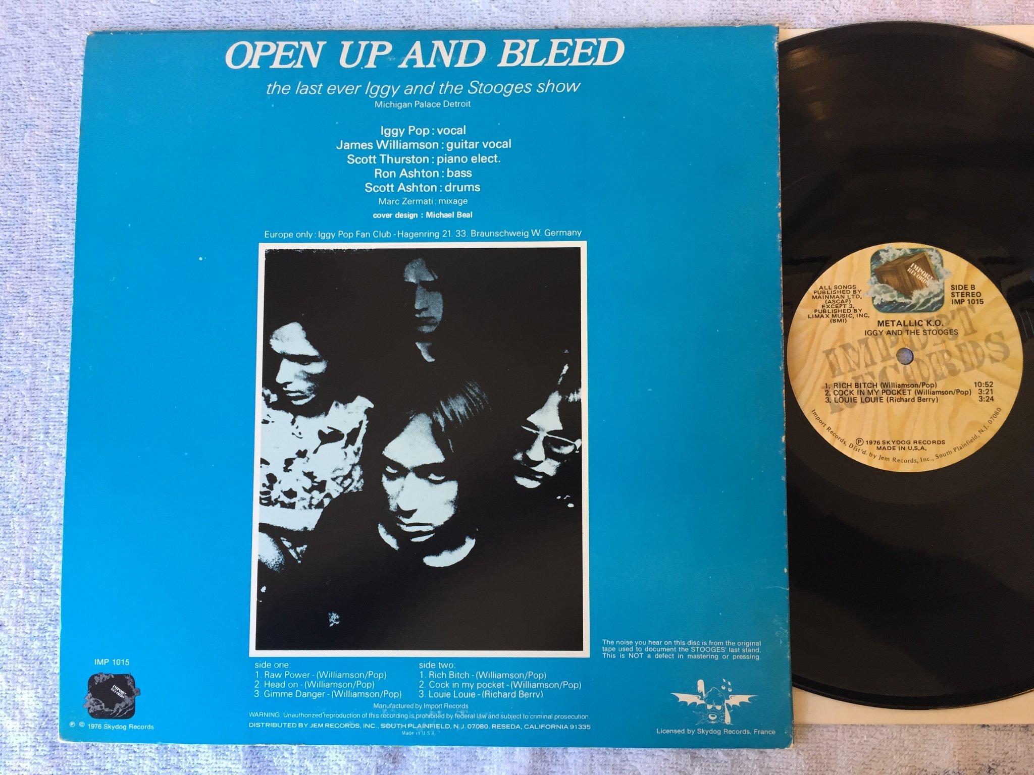 Omslagsbild för skivan IGGY AND THE STOOGES metallic ’KO LP -77 US IMPORT RECORDS IMP 1015