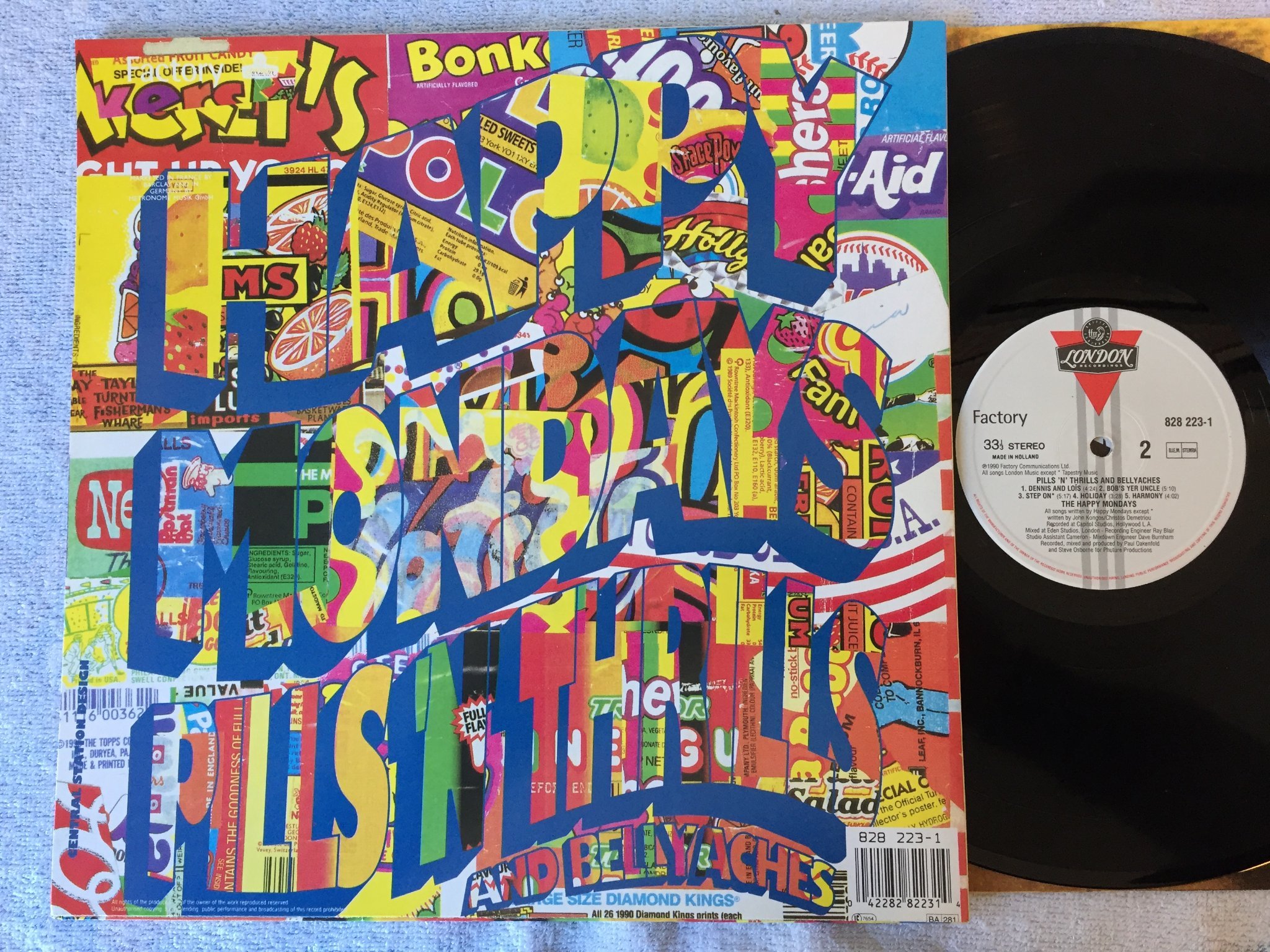 Omslagsbild för skivan THE HAPPY MONDAYS pills n thrills and bellyaches LP -90 Hol LONDON 828223-1
