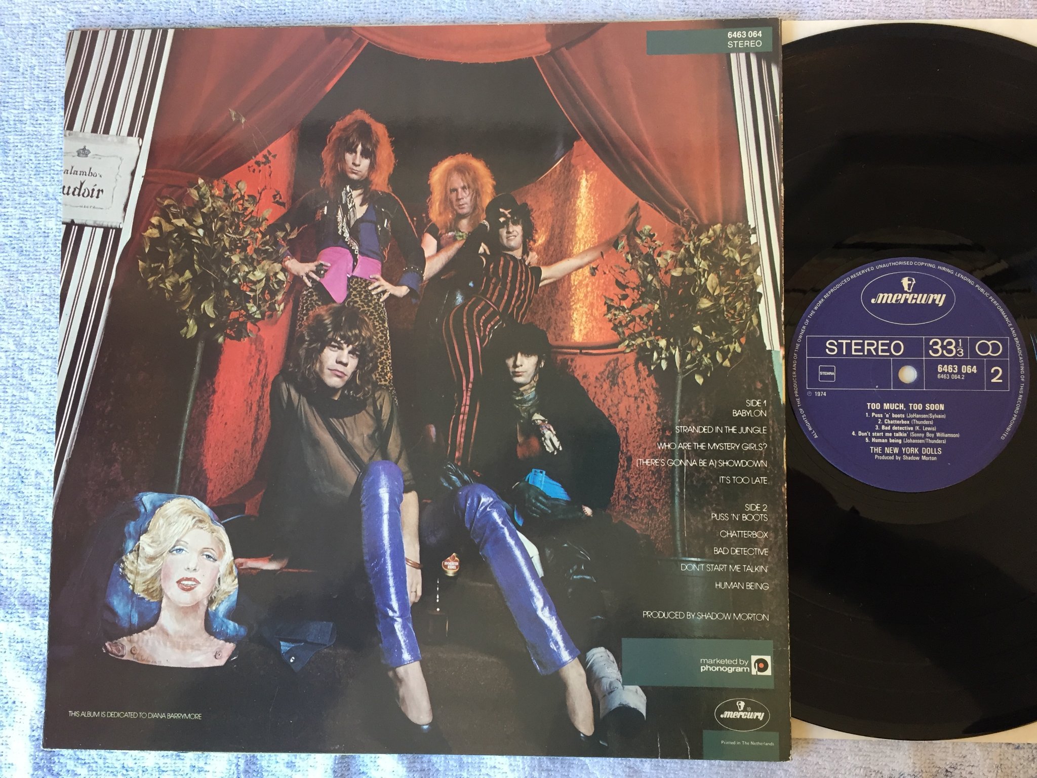 Omslagsbild för skivan THE NEW YORK DOLLS too much, too soon LP -74 Hol MERCURY 6463 064