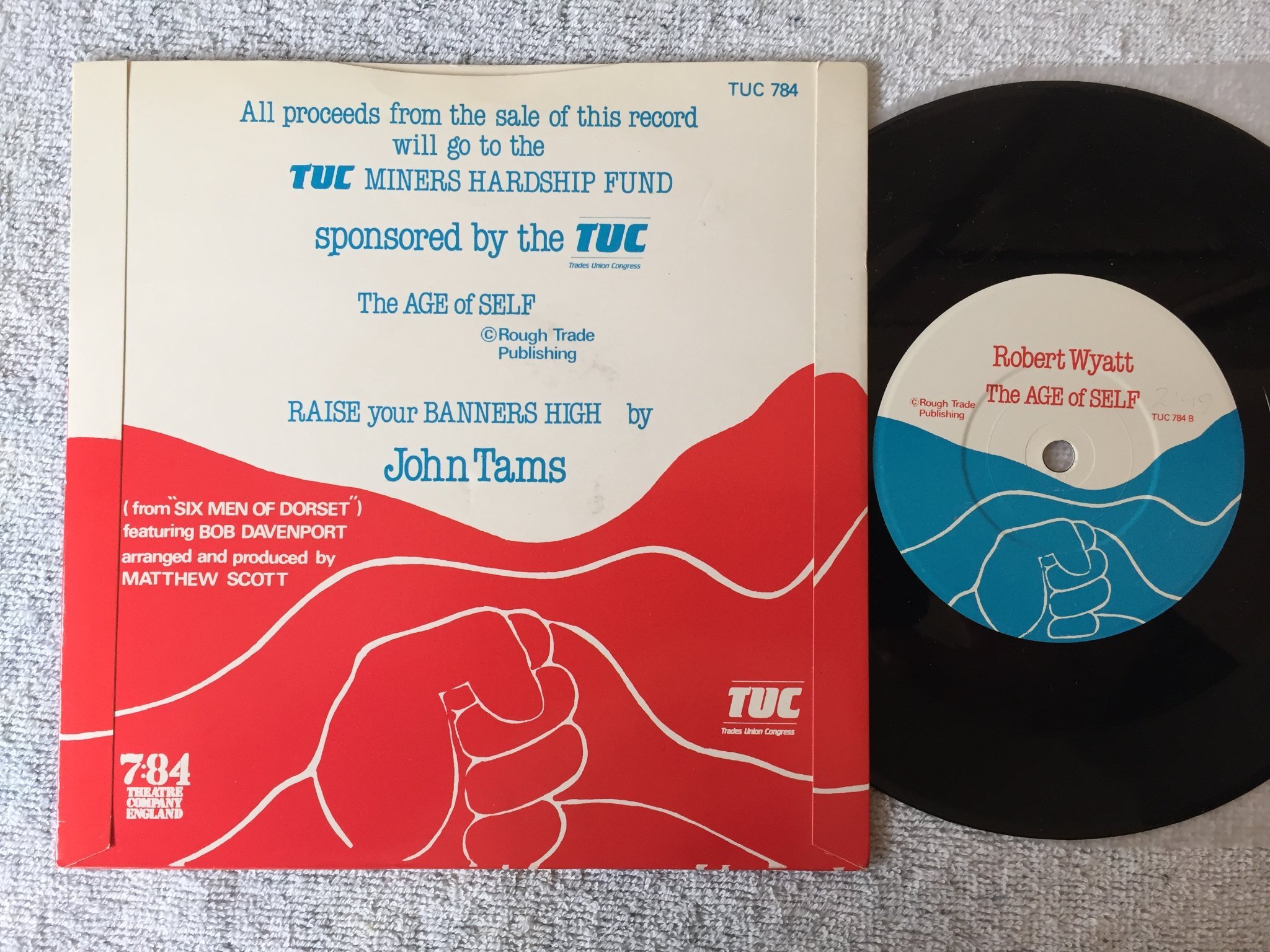 Omslagsbild för skivan THE GRIMETHORPE COLLIERY BRASS BAND  7”single -85 UK tic 784 ROBERT WYATT