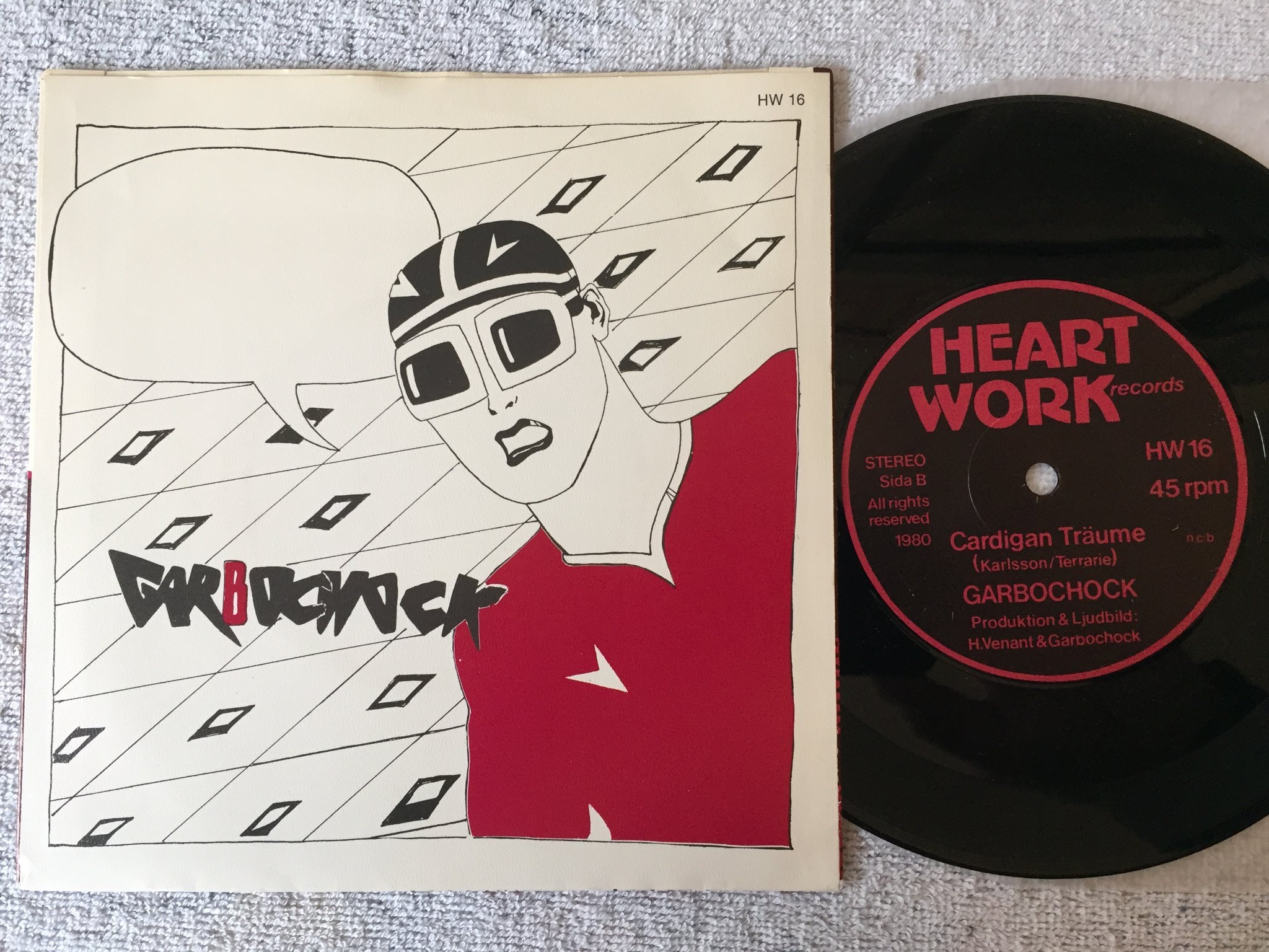 Omslagsbild för skivan GARBOCHOCK cardigan träume 7”single -80 Swe HEARTEORK HW 16