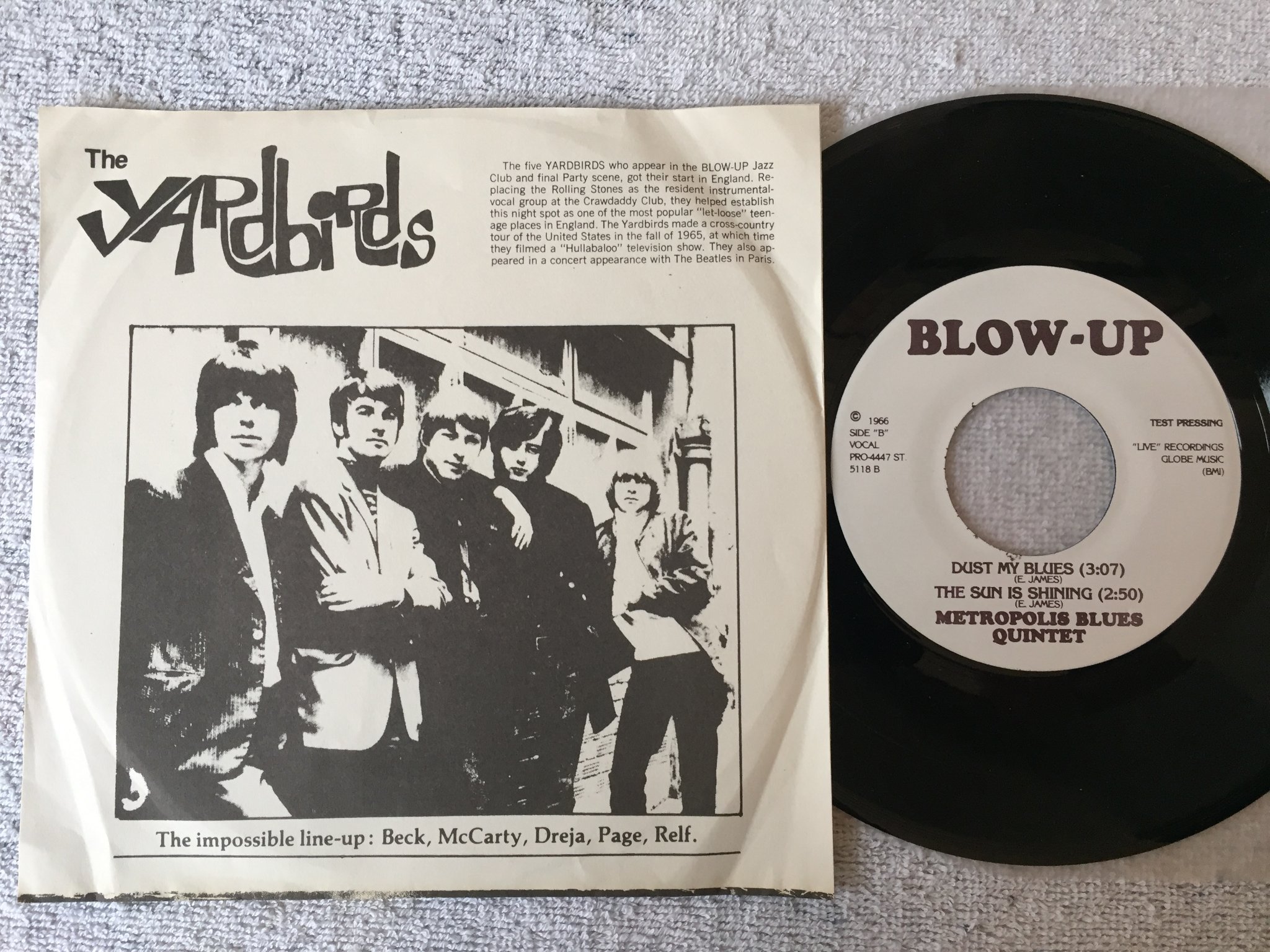 Omslagsbild för skivan METROPOLIS BLUES QUINTET blow-up 7”single PRO-4447 ST Yardbirds