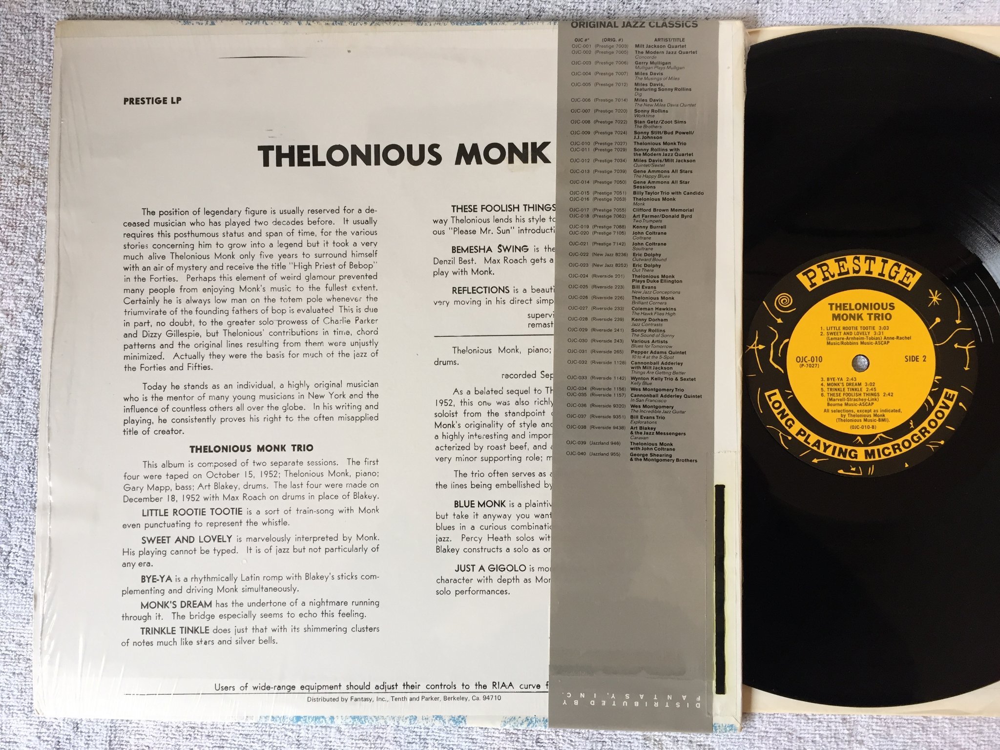 Omslagsbild för skivan THELONIOUS MONK TRIO Monk LP PRESTIGE OJC 010