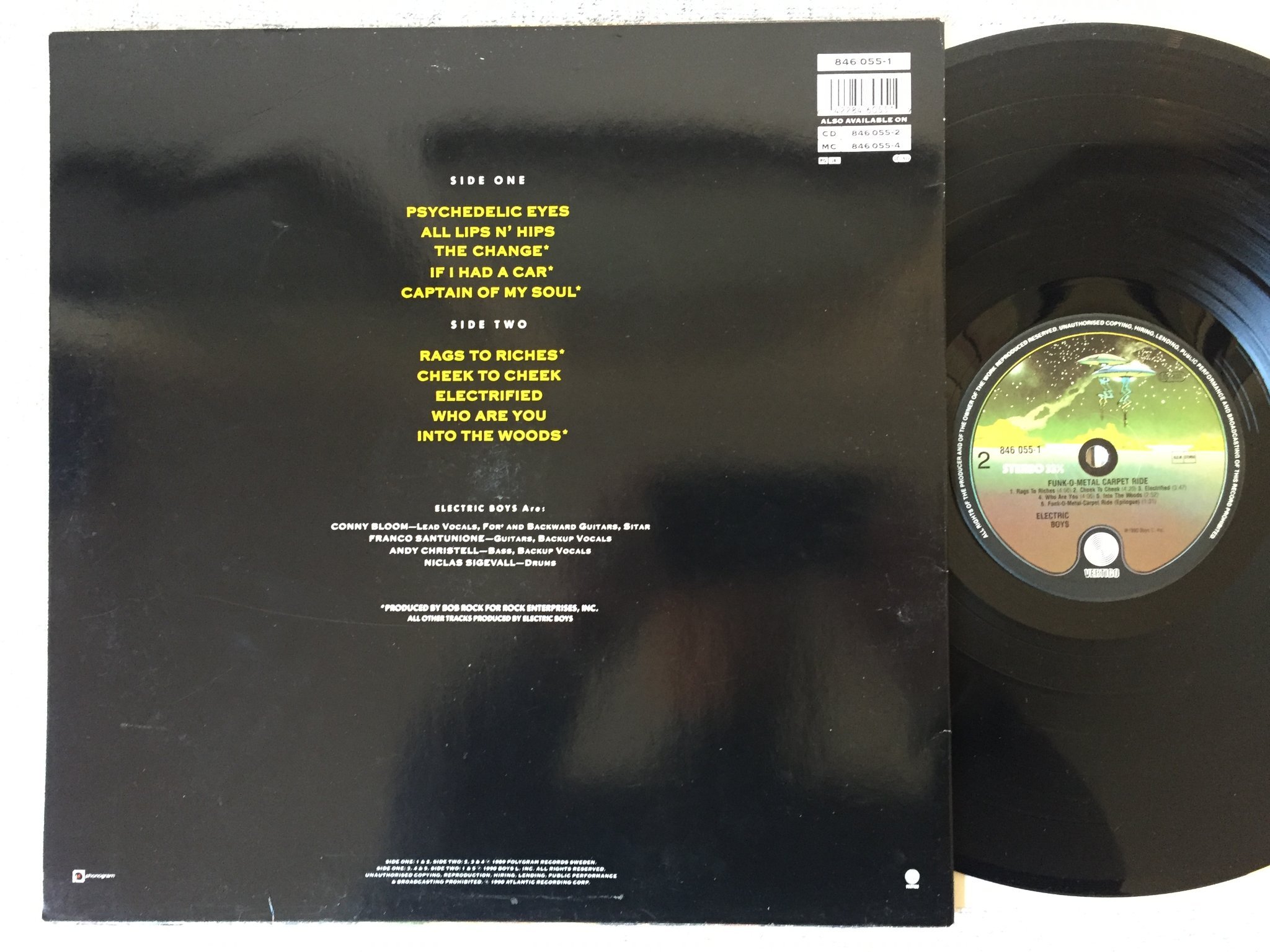 Omslagsbild för skivan ELECTRIC BOYS funk-o-metal carpet ride LP -89 Hol VERTIGO 846 055-1