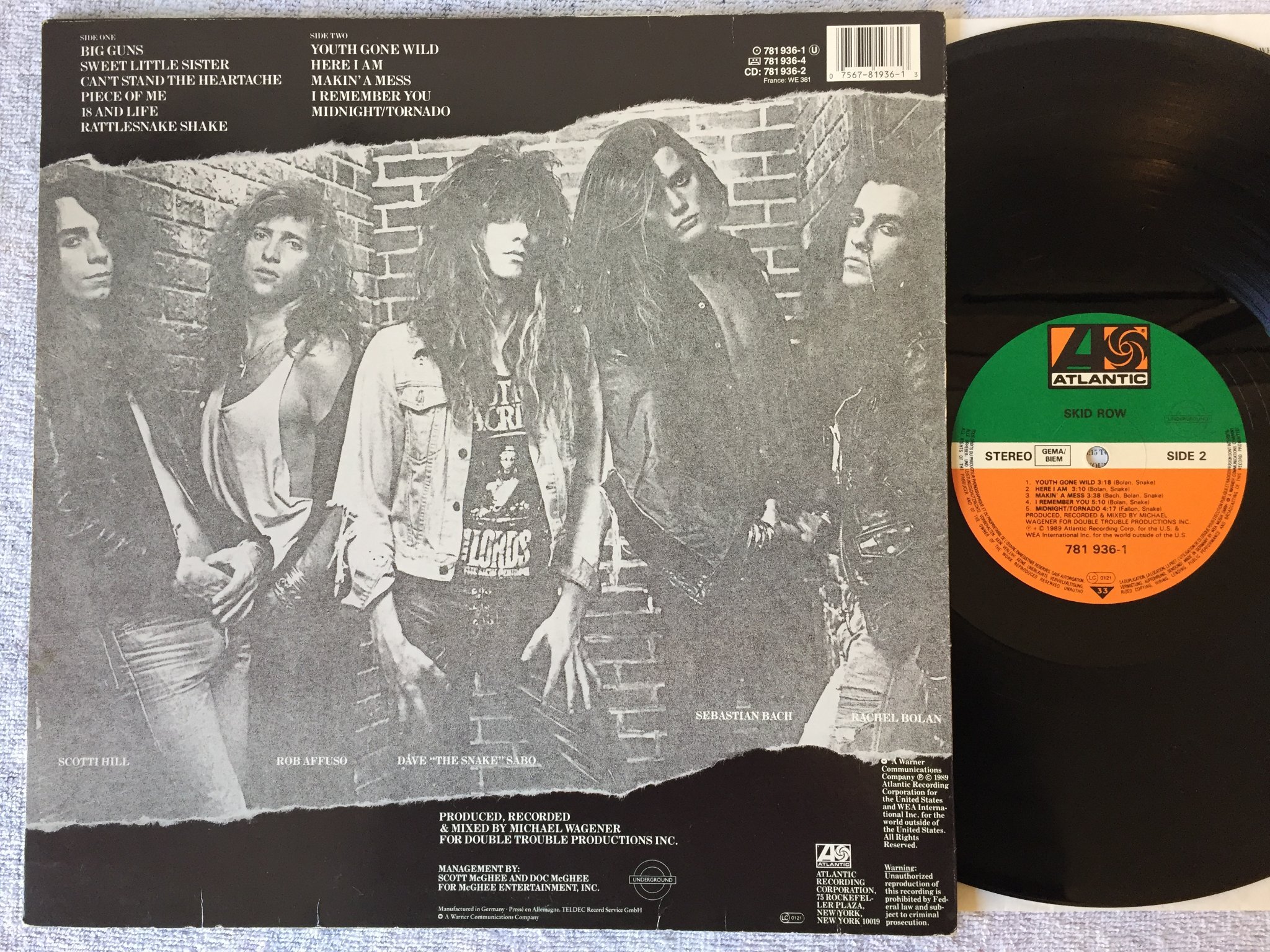 Omslagsbild för skivan SKID ROW s/t LP -89 Ger ATLANTIC 781 936-1
