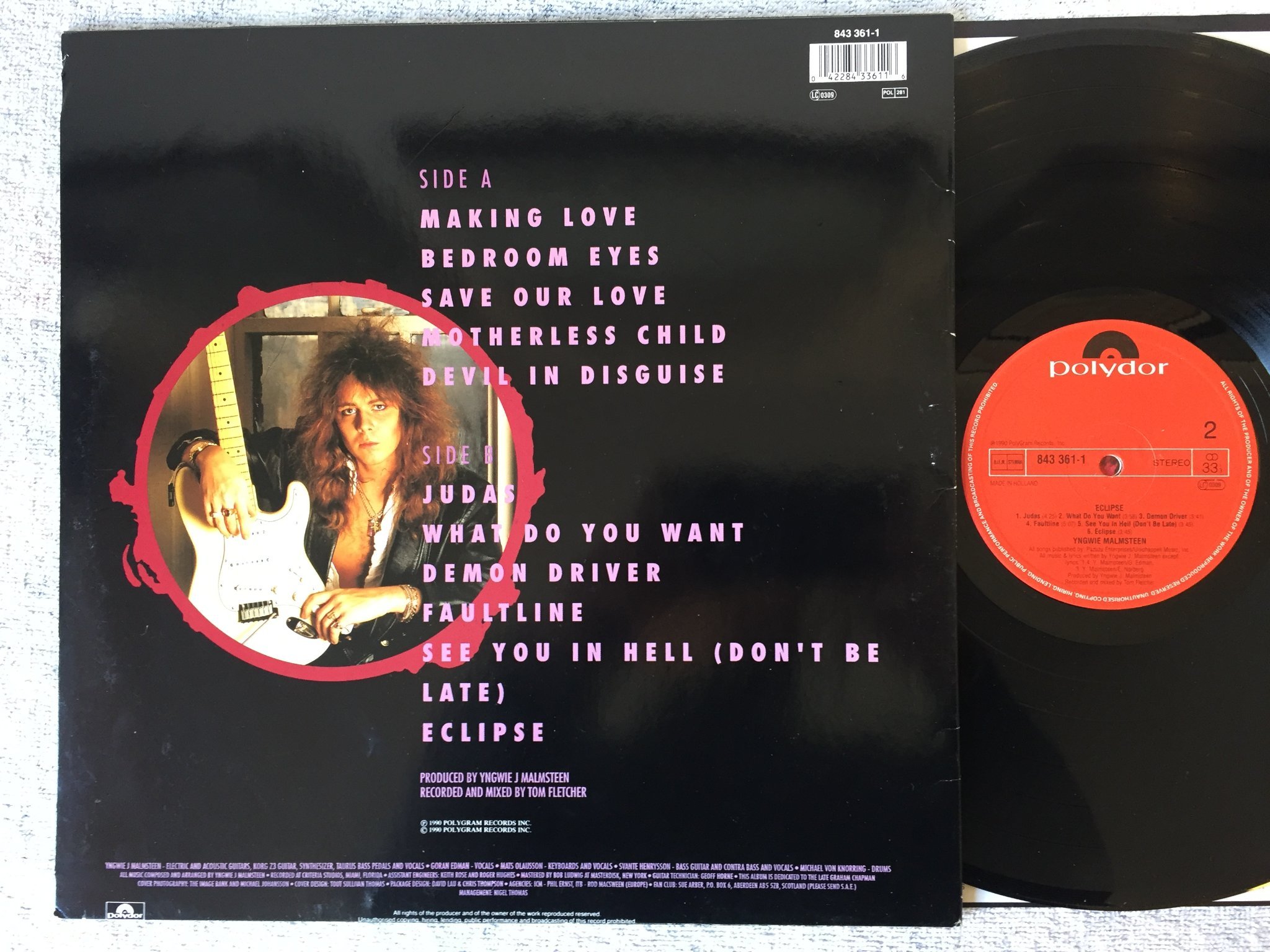 Omslagsbild för skivan YNGWIE MALMSTEEN eclipse LP -90 Hol POLYDOR 843 361-1 Autograf 