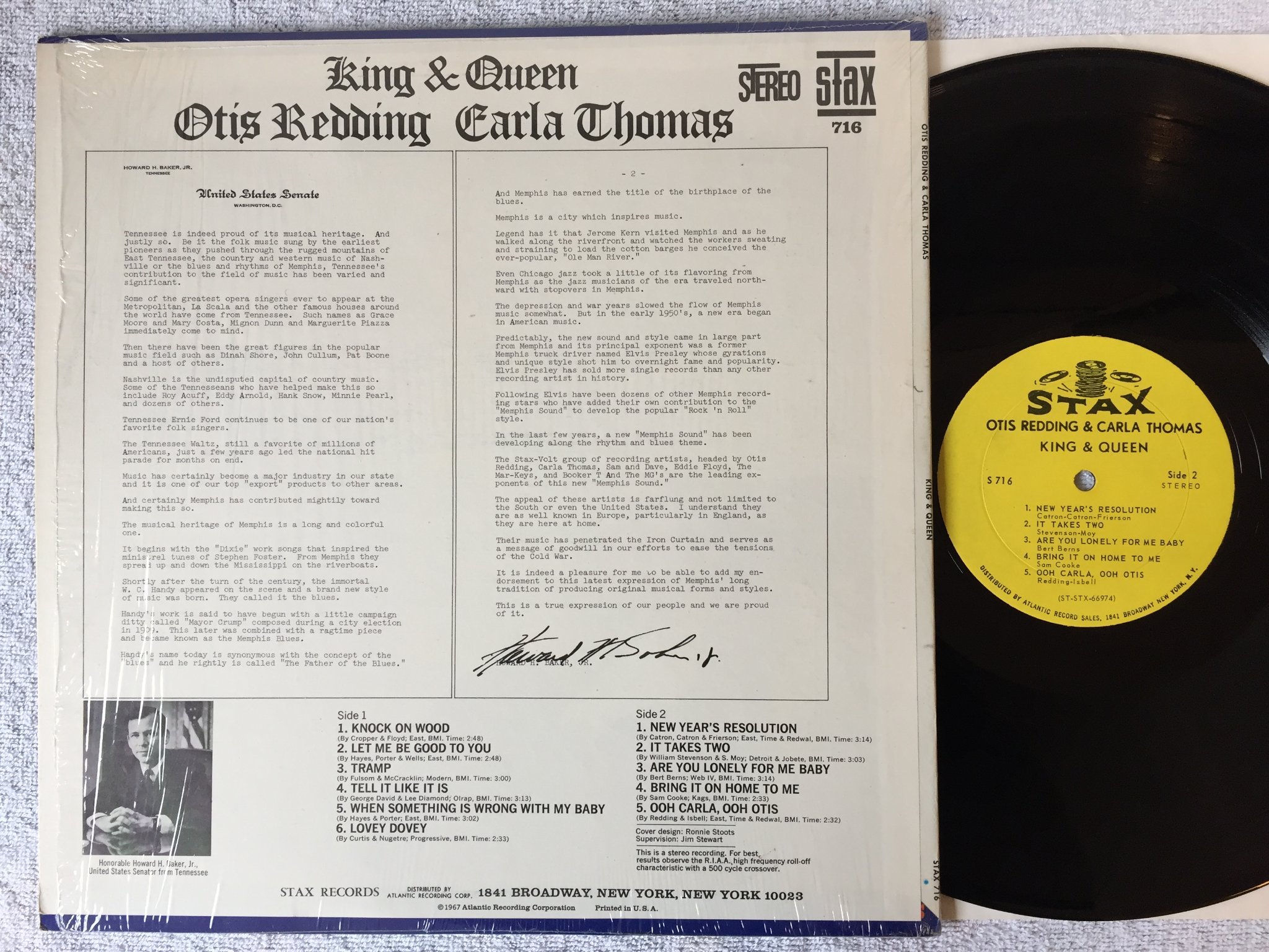 Omslagsbild för skivan OTIS REDDING & CARLA THOMAS king & queen LP -67 US yellow STAX S-716