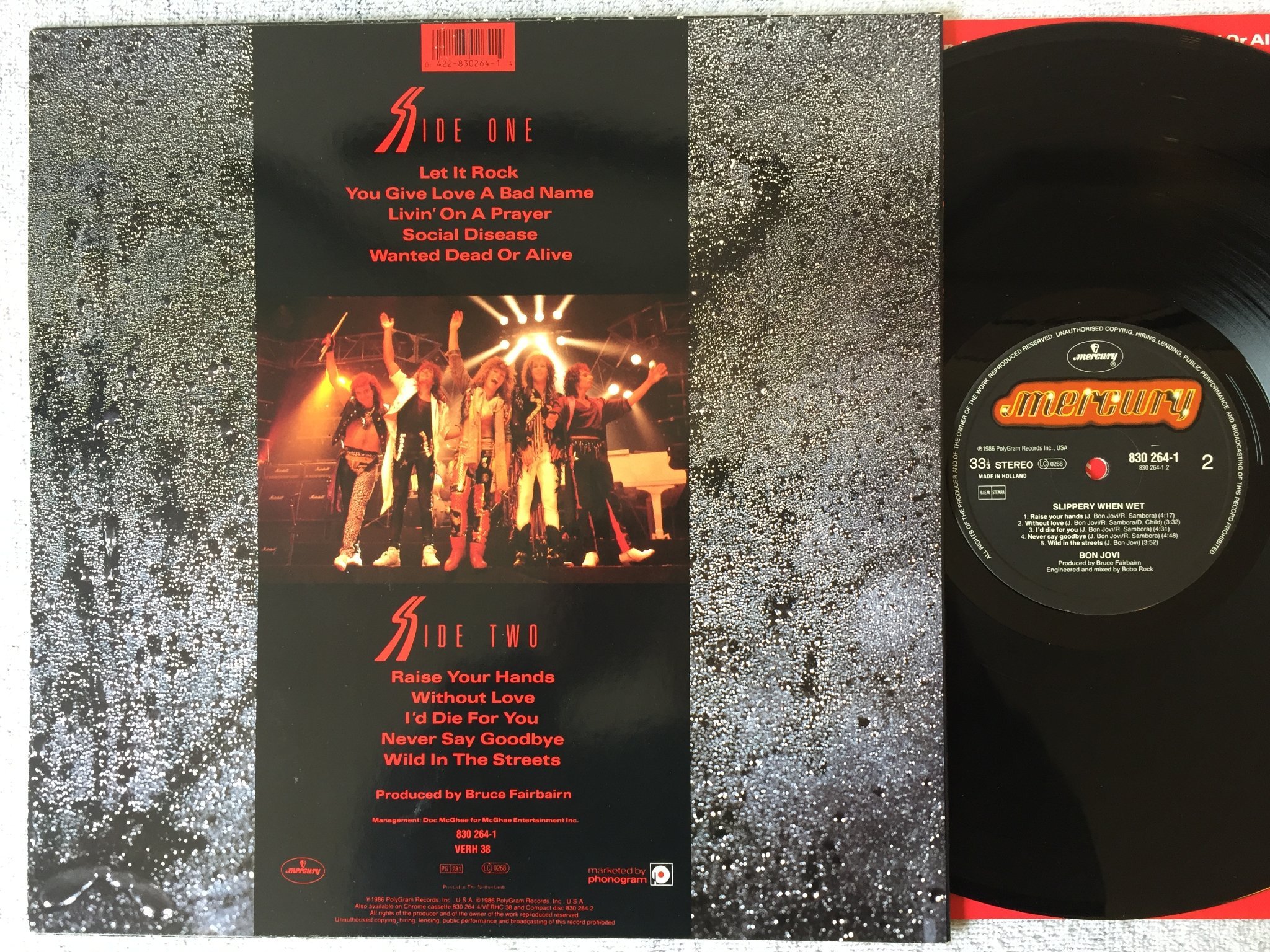 Omslagsbild för skivan BON JOVI slippery when wet LP -86 Hol MERCURY 830264-1