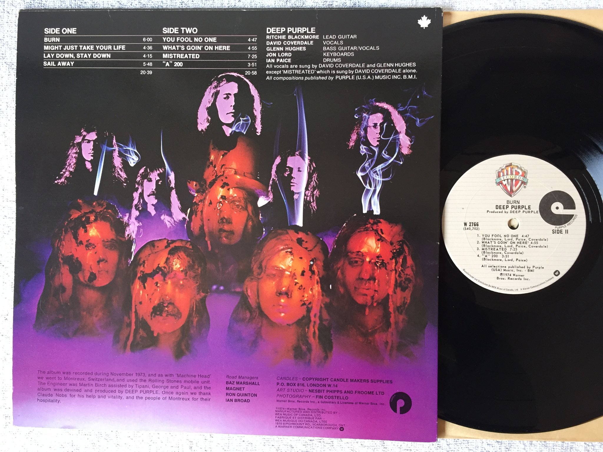 Omslagsbild för skivan DEEP PURPLE burn LP  Can WARNER BROS W 2766