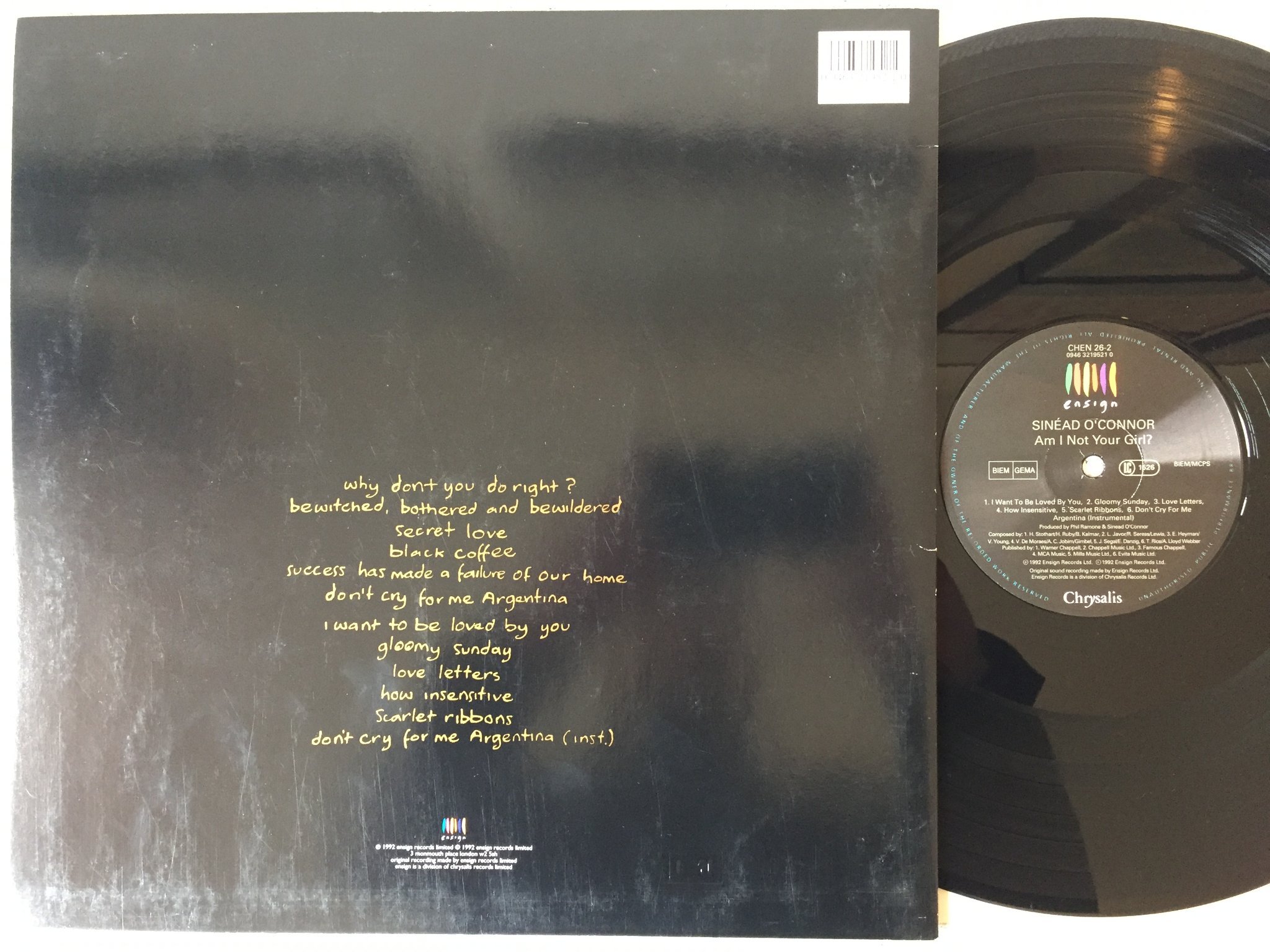 Omslagsbild för skivan SINEAD O'CONNOR am I not your girl? LP -92 Eu ENSIGN CHEN 26 