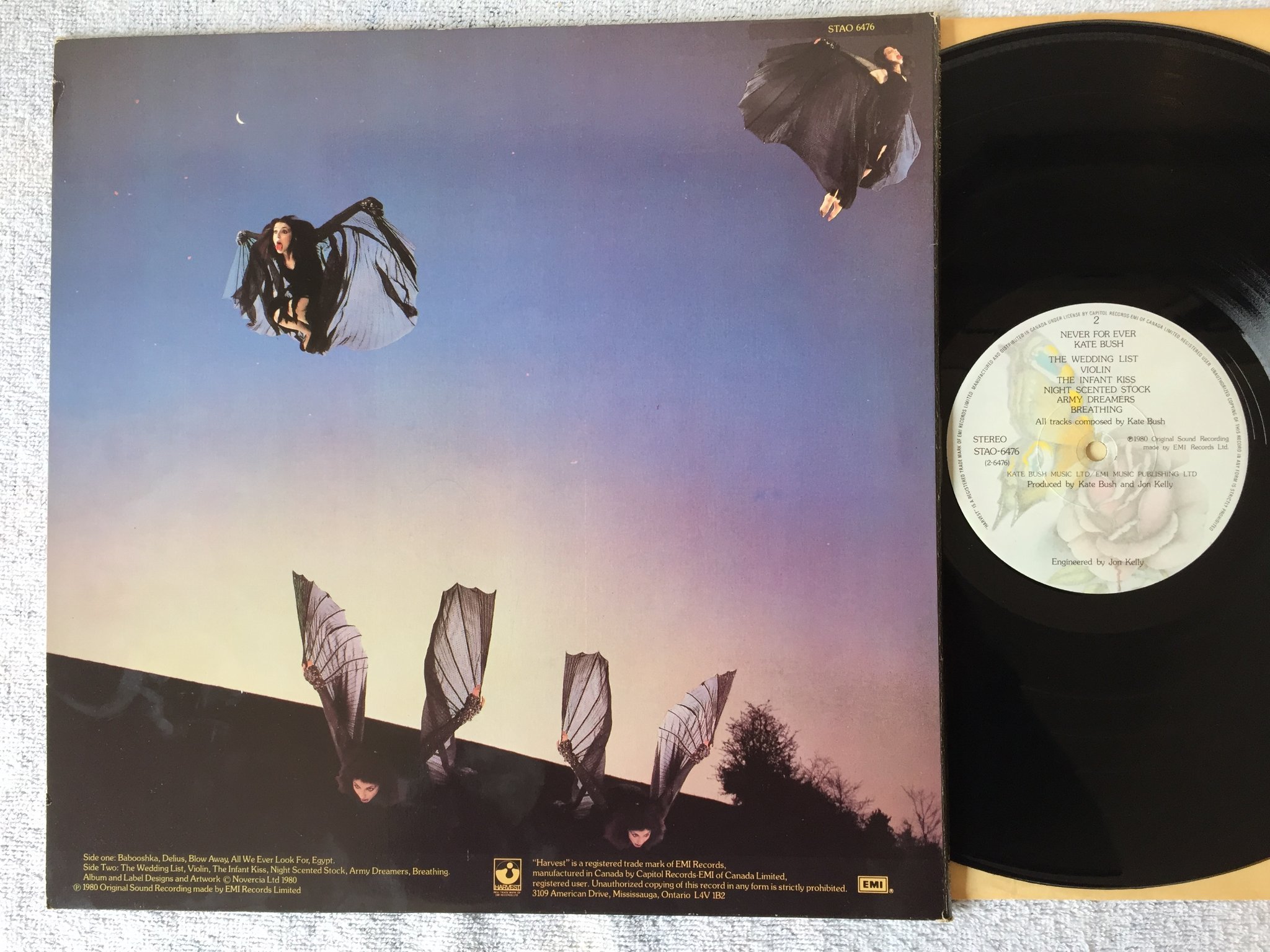 Omslagsbild för skivan KATE BUSH never for ever LP -80 Canada CAPITOL STAO-6476