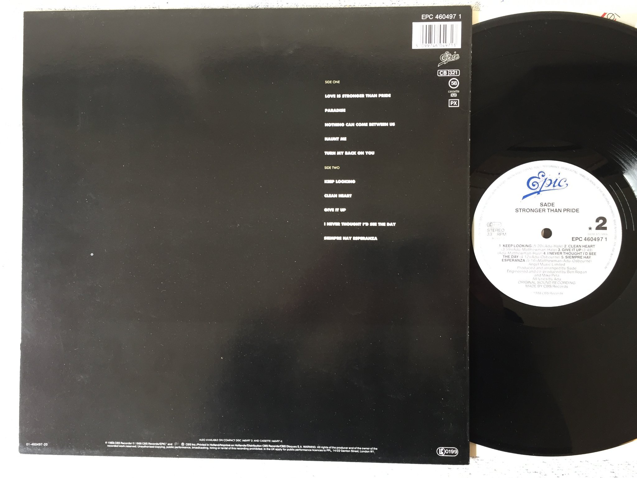 Omslagsbild för skivan SADE stronger than pride LP -88 Hol CBS EPC 4604971