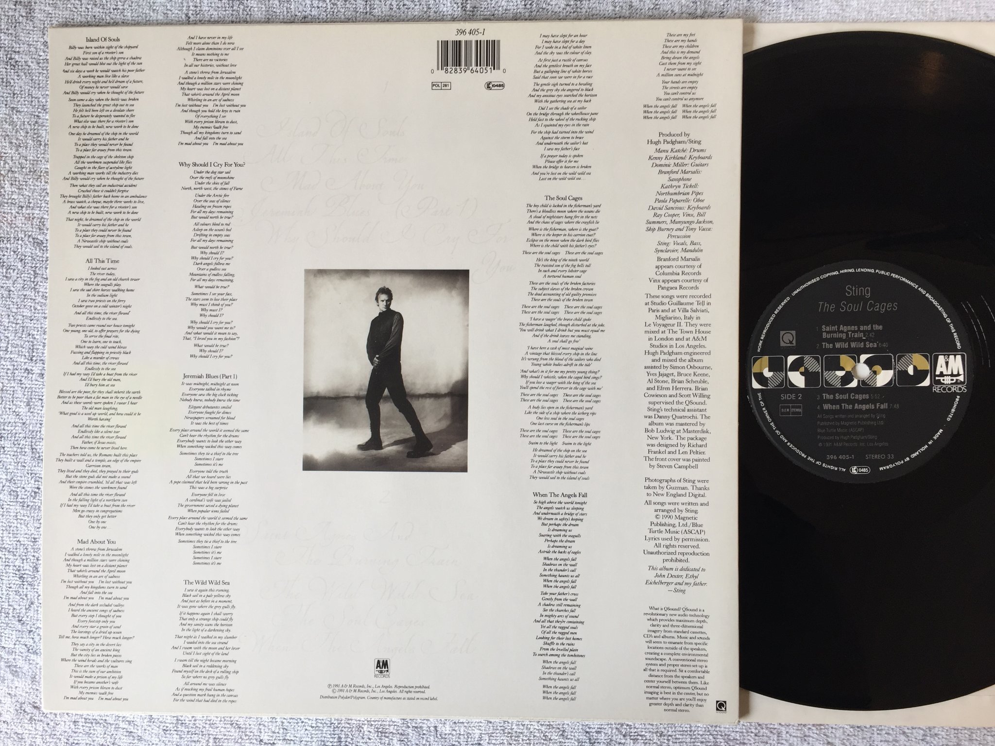 Omslagsbild för skivan STING the soul cages LP -91 Hol A&M 396405-1