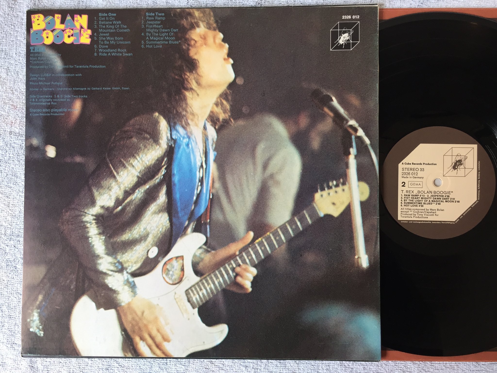 Omslagsbild för skivan T-REX Bolan boogie LP Ger CUBE RECORDS 2326 012