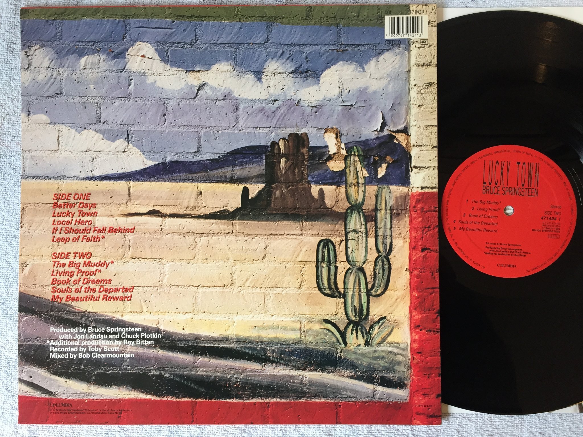 Omslagsbild för skivan BRUCE SPRINGSTEEN lucky town LP -92 Hol COLUMBIA 471424 1