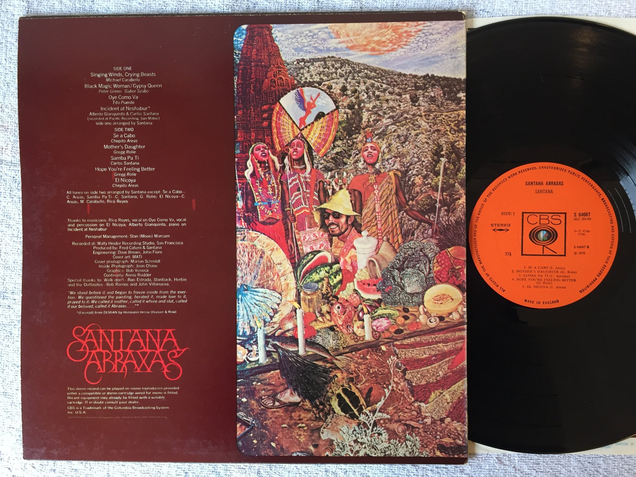 Omslagsbild för skivan SANTANA abraxas LP -70 UK boxed CBS S 64087