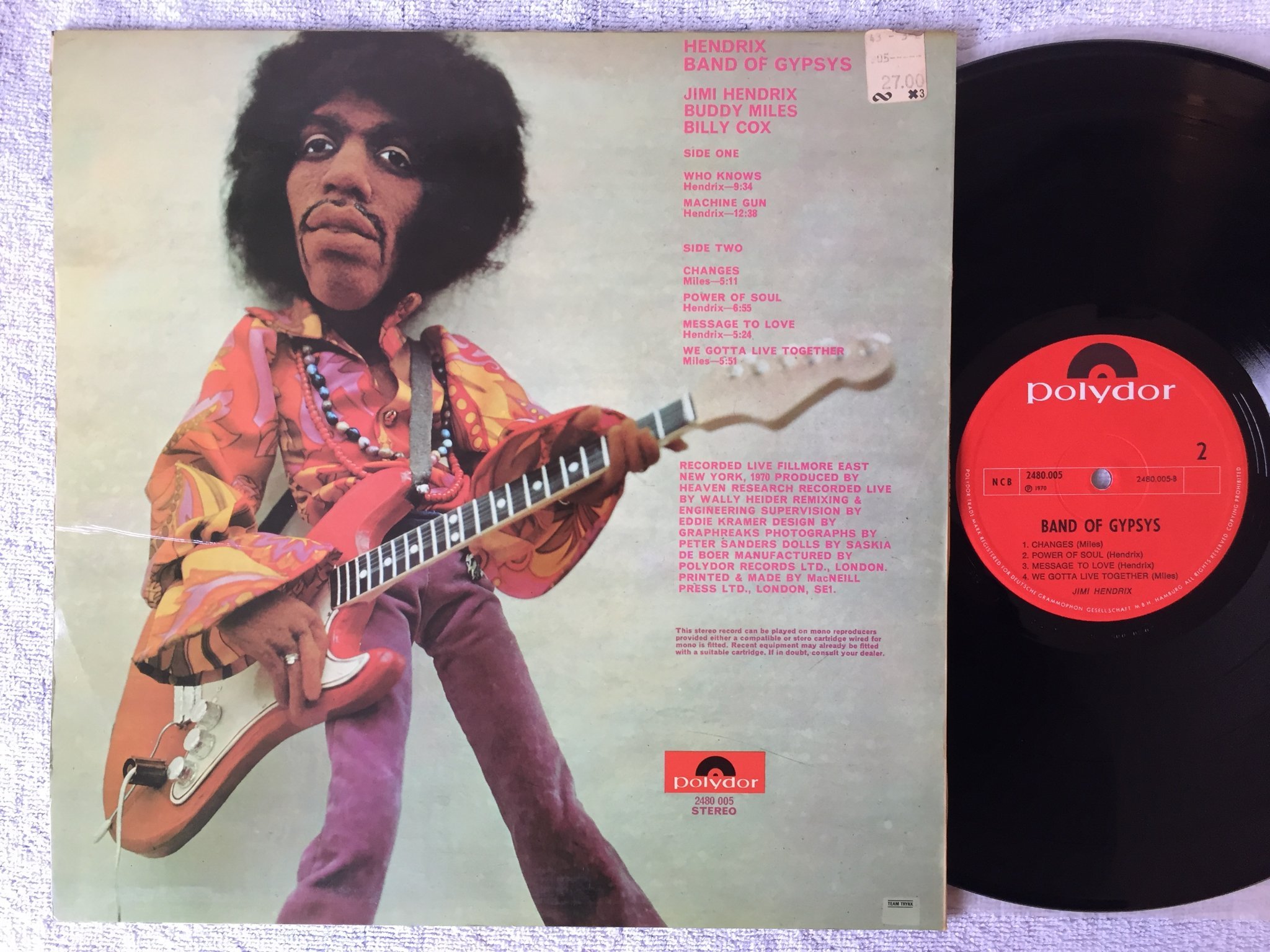 Omslagsbild för skivan JIMI HENDRIX band of gypsys LP -70 Nor POLYDOR 2480005