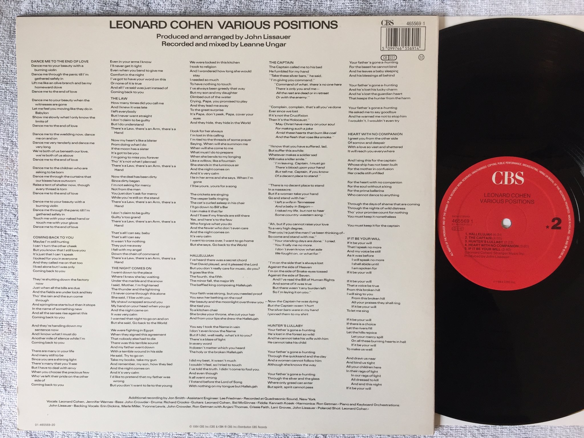 Omslagsbild för skivan LEONARD COHEN various positions LP -84 Hol CBS 4655691