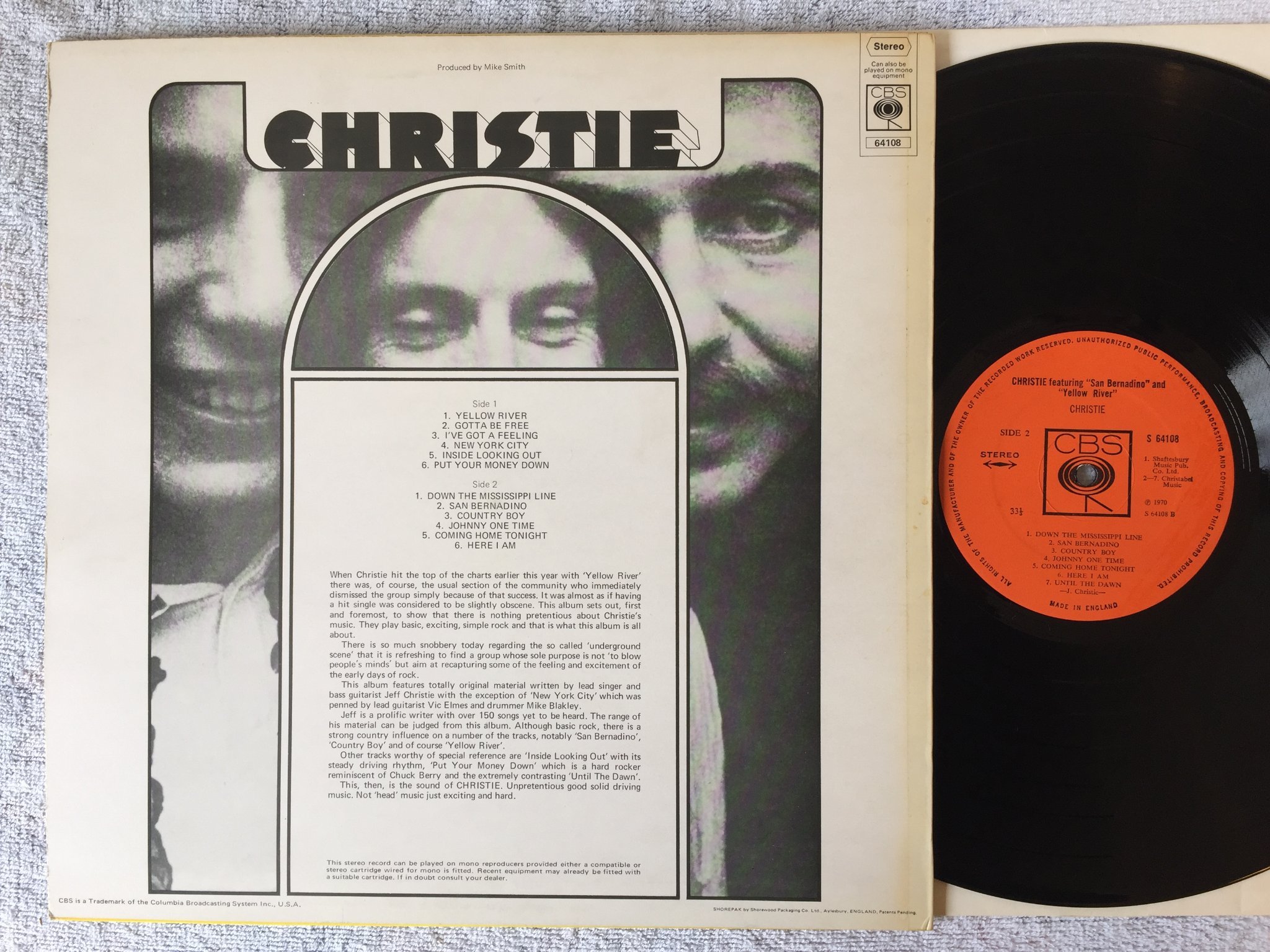 Omslagsbild för skivan CHRISTIE s/t LP -70 UK bozed CBS S 64108