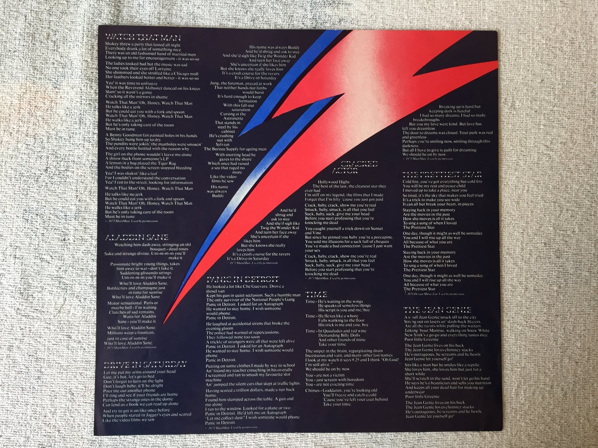 Omslagsbild för skivan DAVID BOWIE aladdin sane LP -73 UK RCA RS 1001