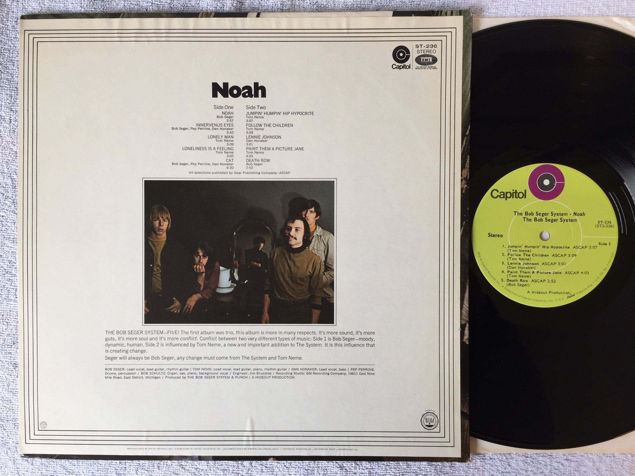 Omslagsbild för skivan THE BOB SEGER SYSTEM Noah LP -69 US CAPITOL ST-236 psych rock