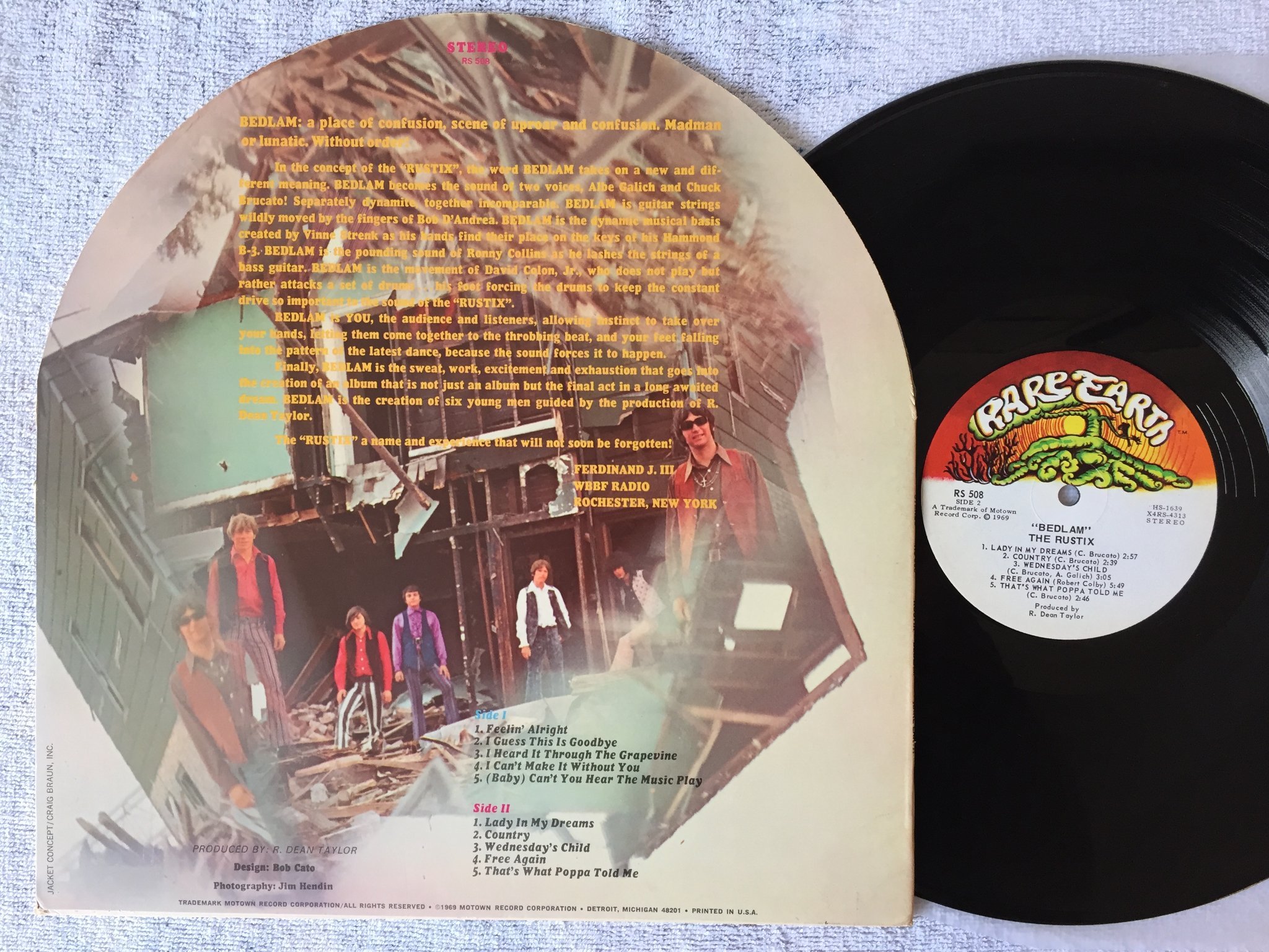 Omslagsbild för skivan THE RUSTIX bedlam LP -69 US RARE EARTH RS 508