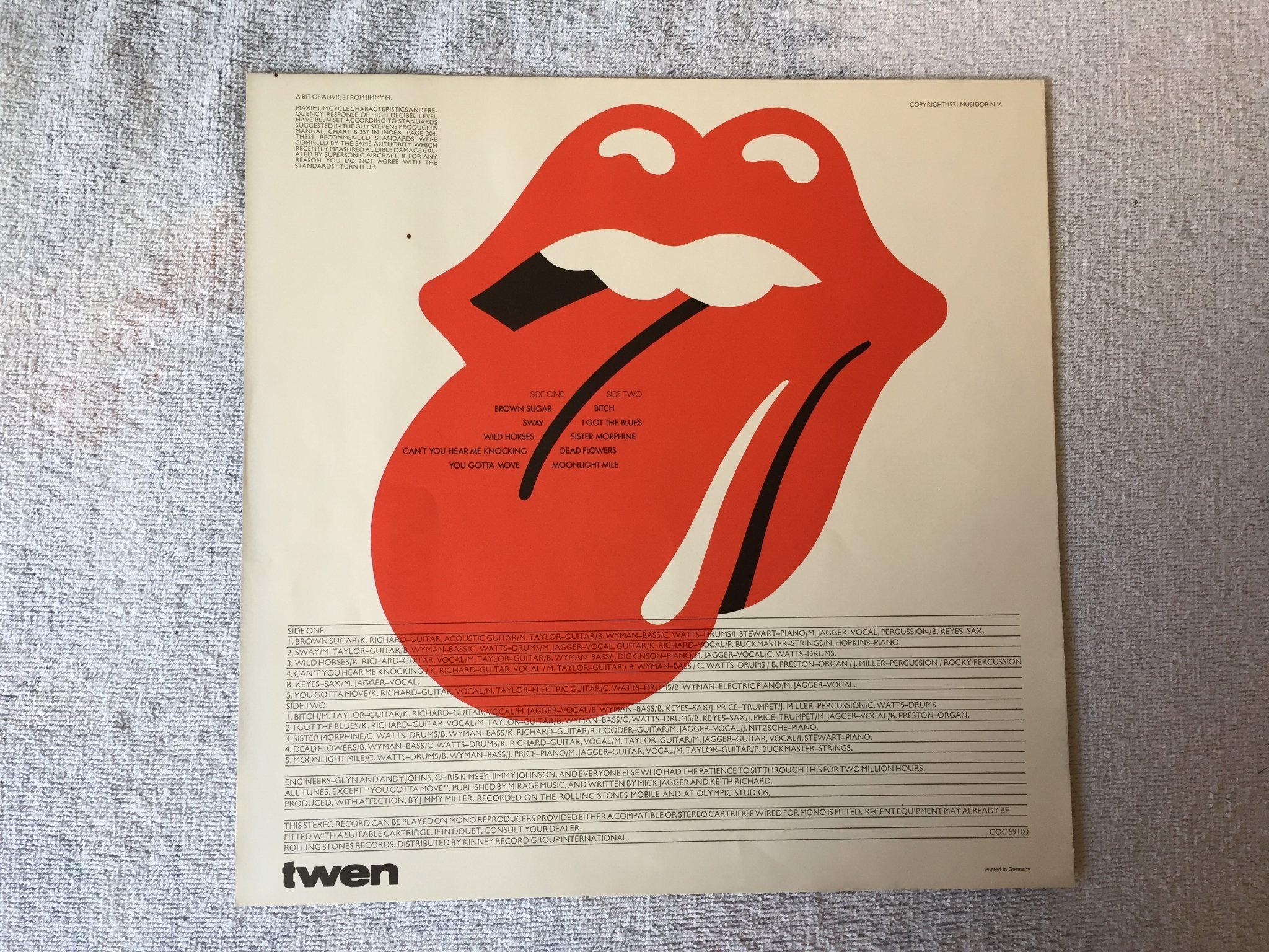 Omslagsbild för skivan THE ROLLING STONES sticky fingers LP Ger ZIPPER COVER Andy Warhol cover art