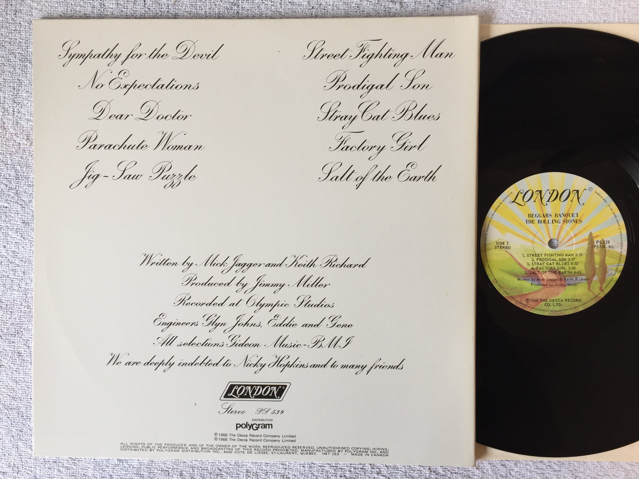 Omslagsbild för skivan THE ROLLING STONES  beggars banquet LP Can LONDON PS 539