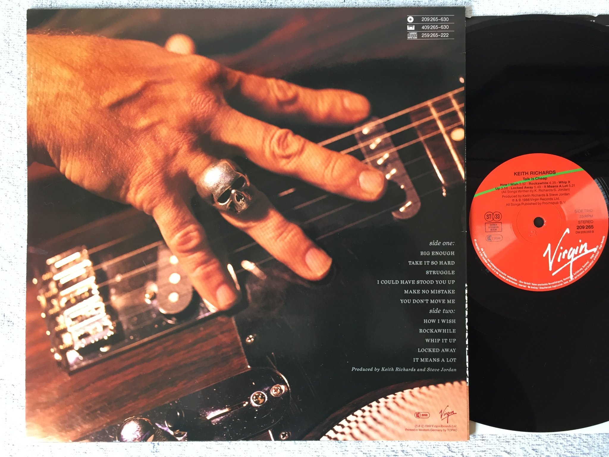 Omslagsbild för skivan KEITH RICHARDS talk is cheap LP -88 virgin 209 265
