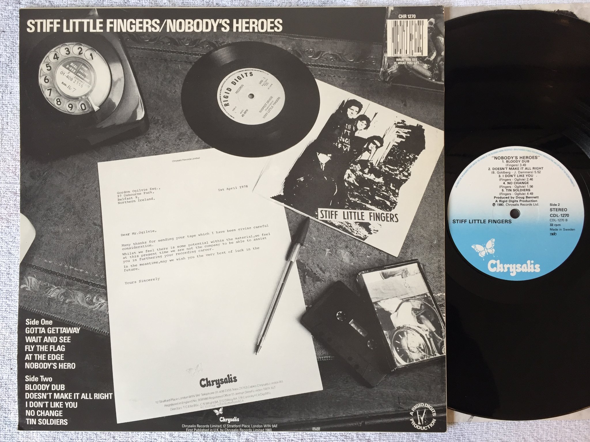 Omslagsbild för skivan STIFF LITTLE FINGERS nobody's heroes LP -80 CHRYSALIS CDL-1270